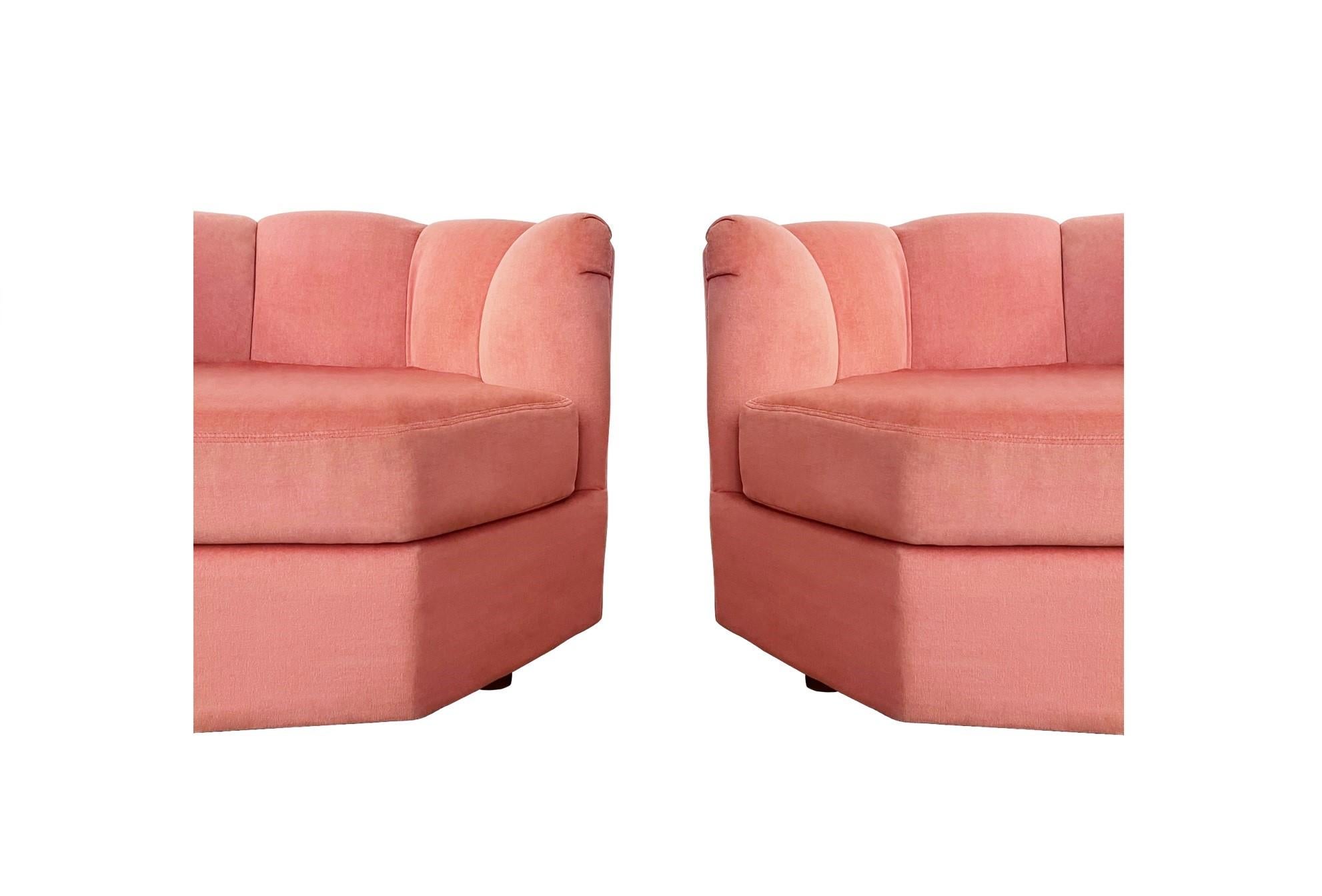 American 1970s Hexagonal Club Chairs in a Dusty Rose Velvet For Sale