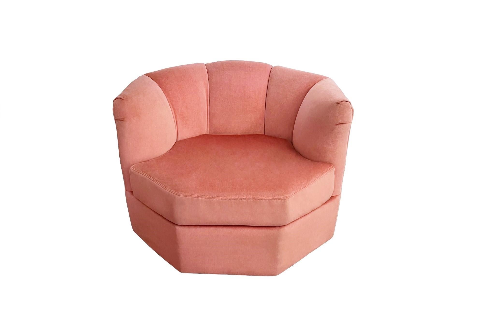 1970s Hexagonal Club Chairs in a Dusty Rose Velvet In Excellent Condition For Sale In Dallas, TX