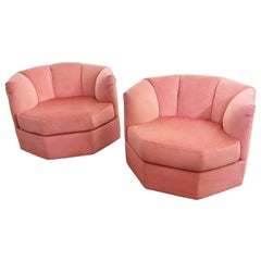 Sechseckige Clubsessel aus Samt in staubigem Rosa aus den 1970er Jahren