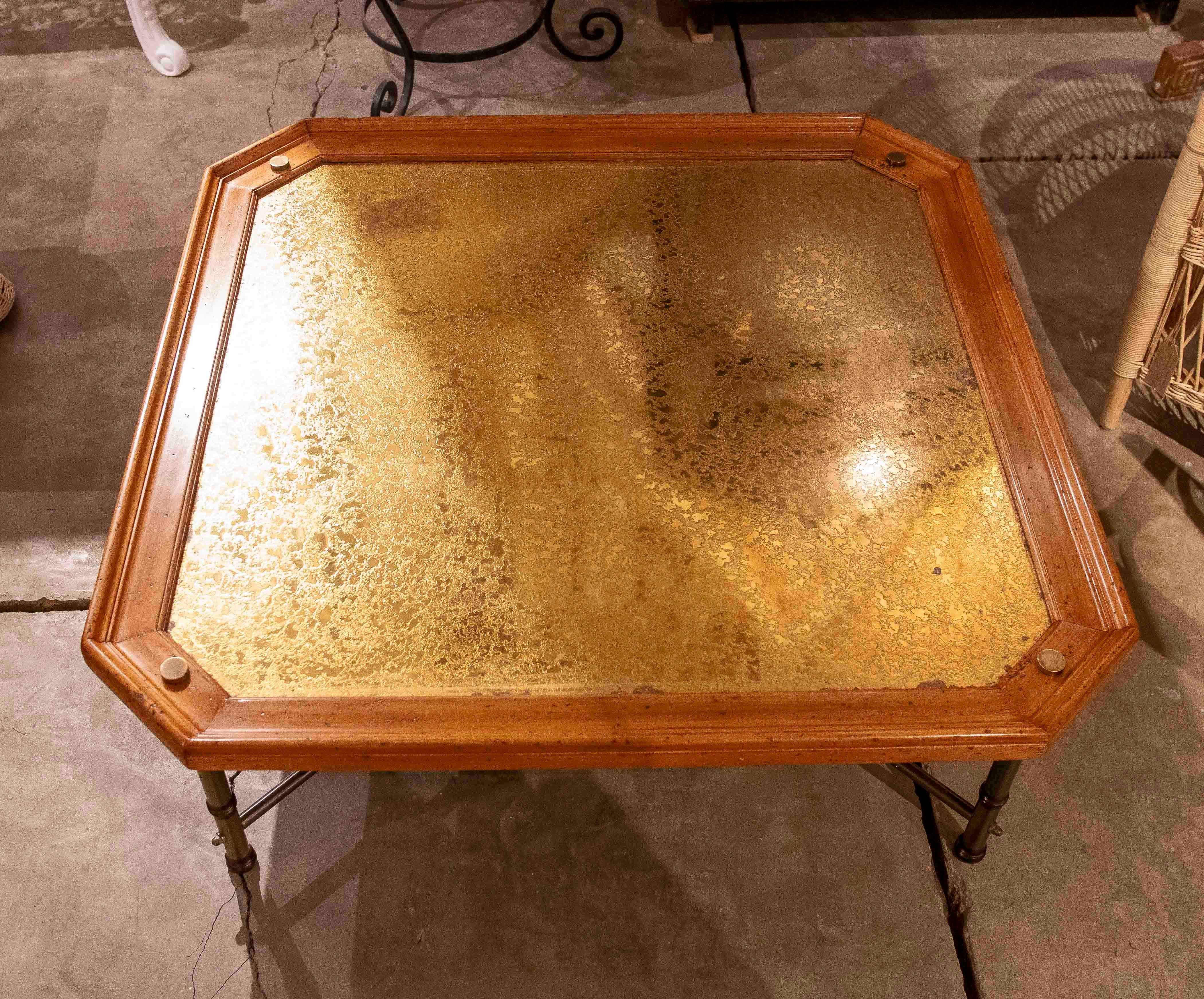 1970s Hexagonal Coffee Table with Embossed Brass Top and Brass Base, Holl Style For Sale 6