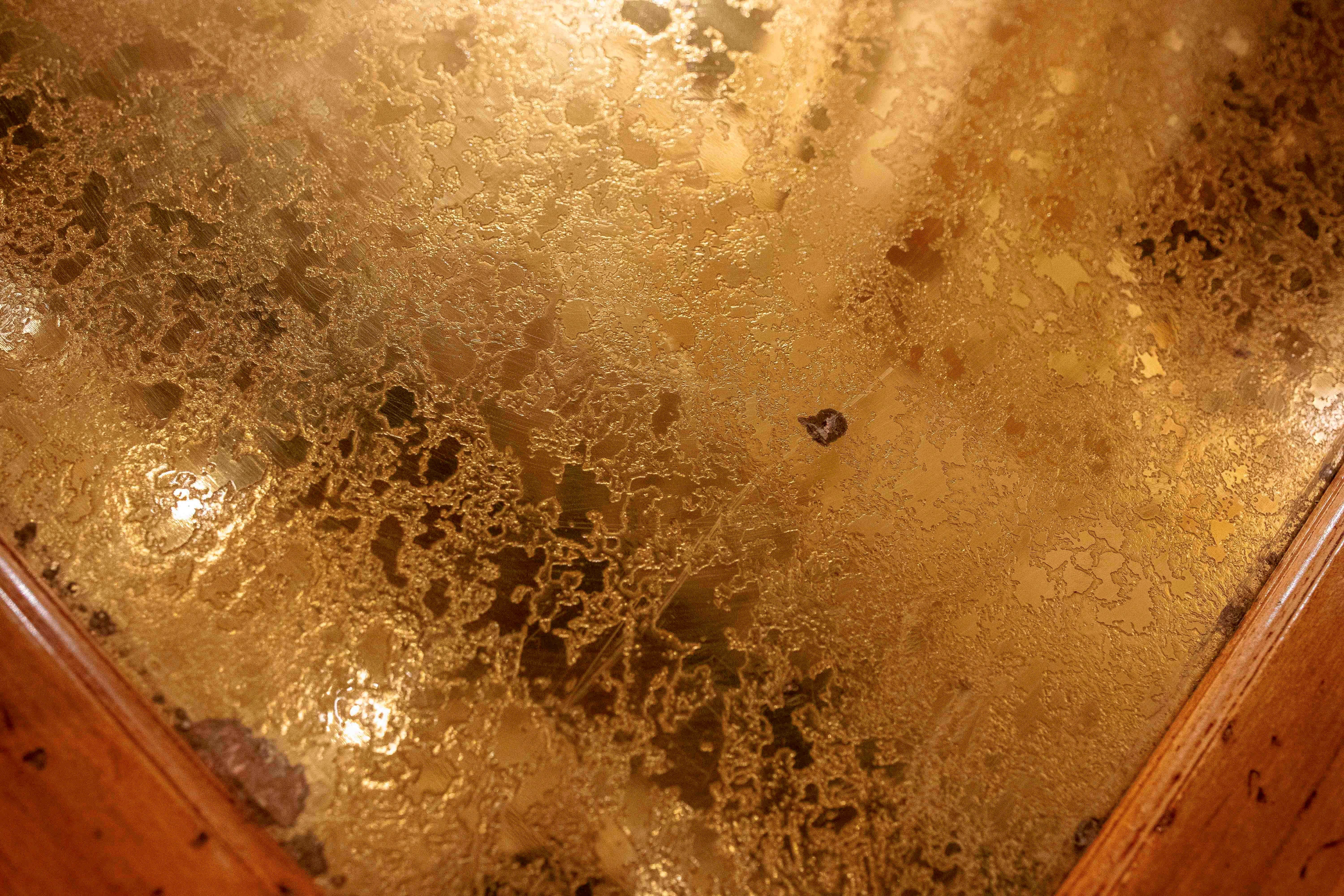 1970s Hexagonal Coffee Table with Embossed Brass Top and Brass Base, Holl Style For Sale 8