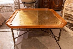 1970s Hexagonal Coffee Table with Embossed Brass Top and Brass Base, Holl Style