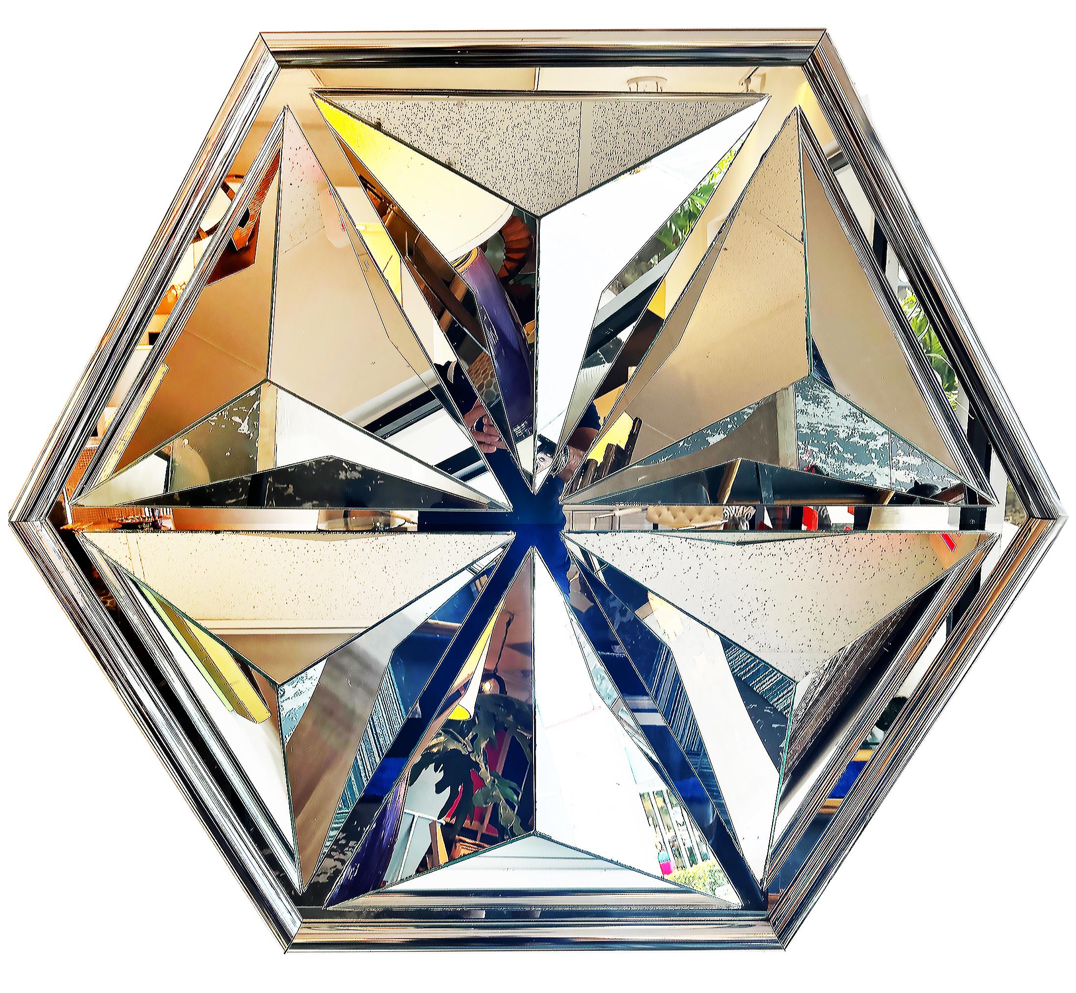 Sechseckige verspiegelte Wandskulptur, Milo Baughman für Thayer Coggin, 1970er Jahre im Zustand „Gut“ im Angebot in Miami, FL