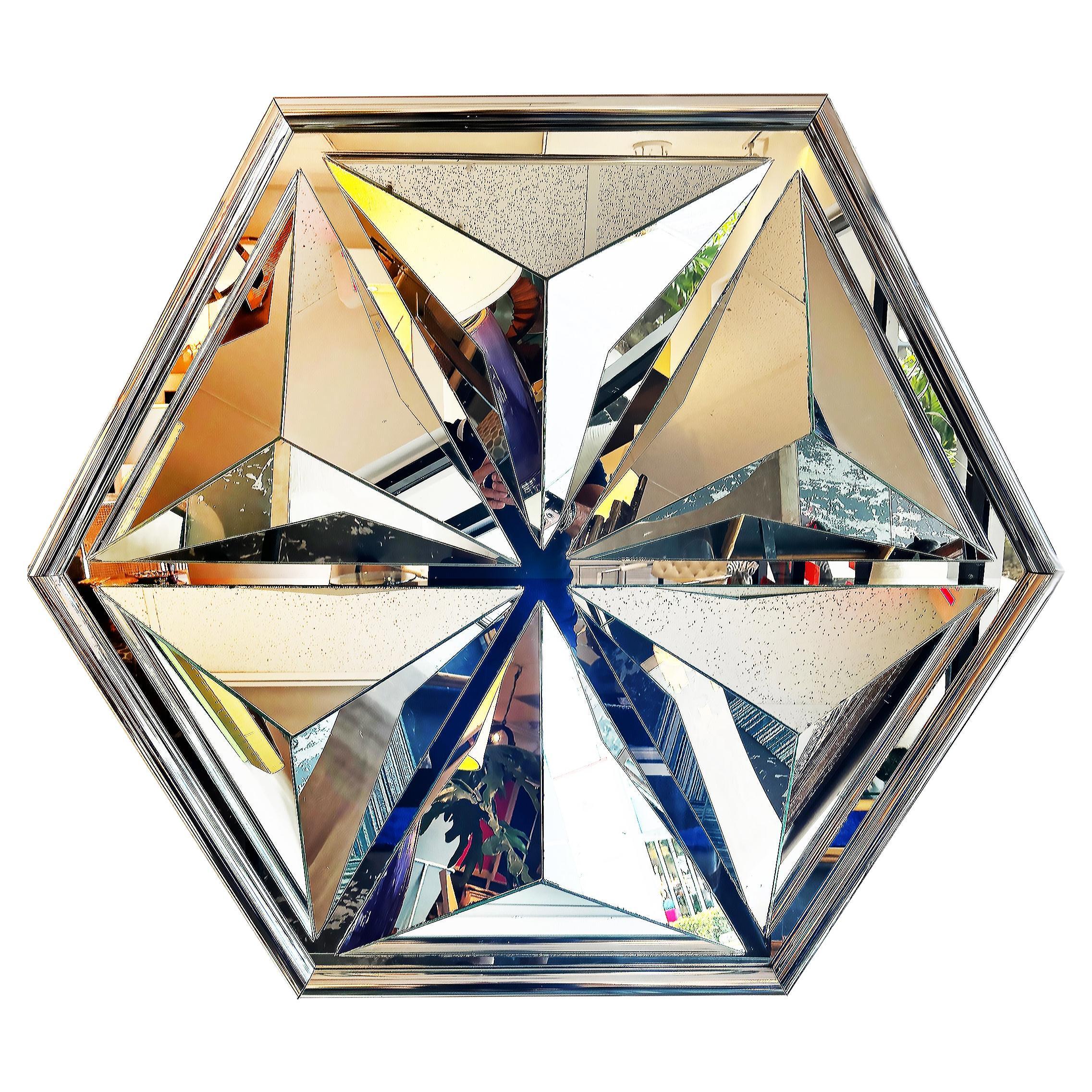 Scultura da parete esagonale a specchio degli anni '70, Milo Baughman per Thayer Coggin