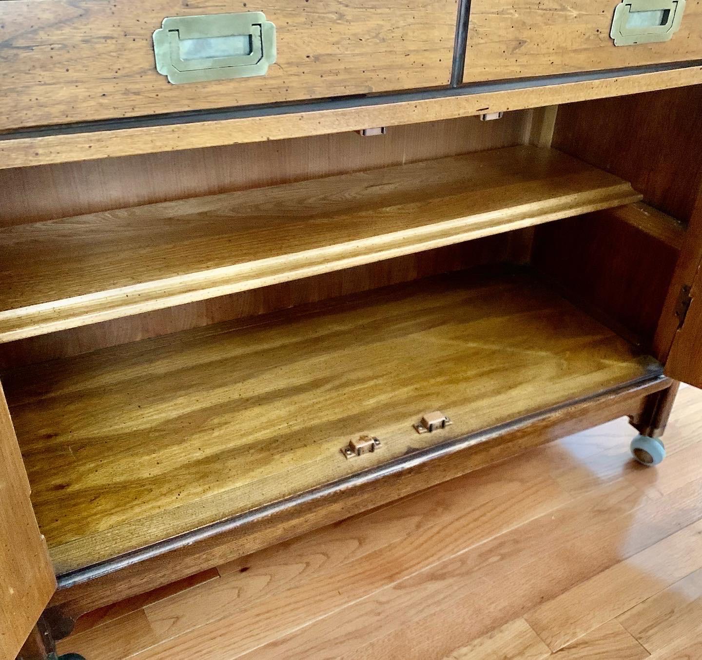 1970's Hickory Campaign Style Expandable, Rolling Sideboard / Server 1