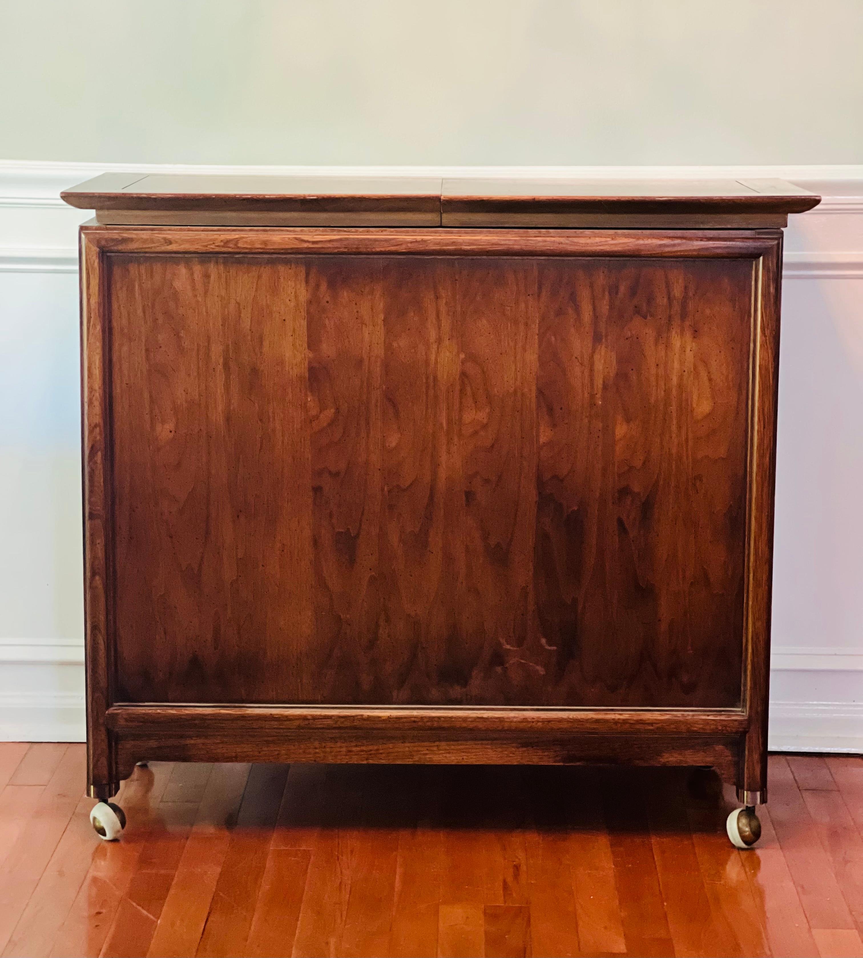 Late 20th Century 1970's Hickory Campaign Style Expandable, Rolling Sideboard / Server