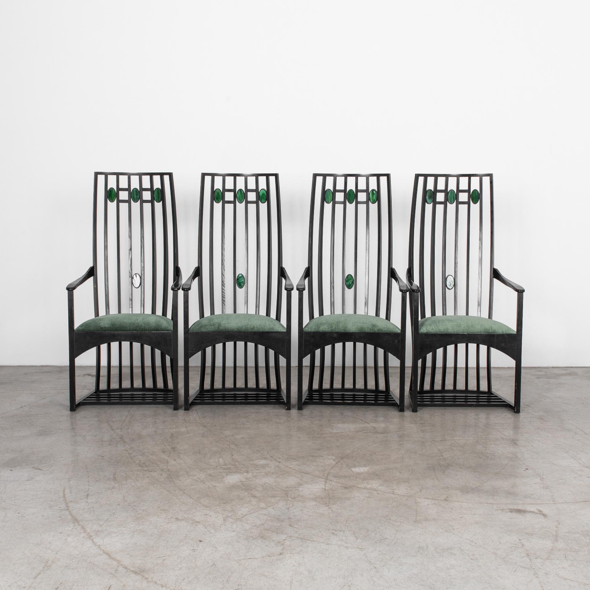 Oak 1970s High Back Mackintosh Chairs, Set of 4