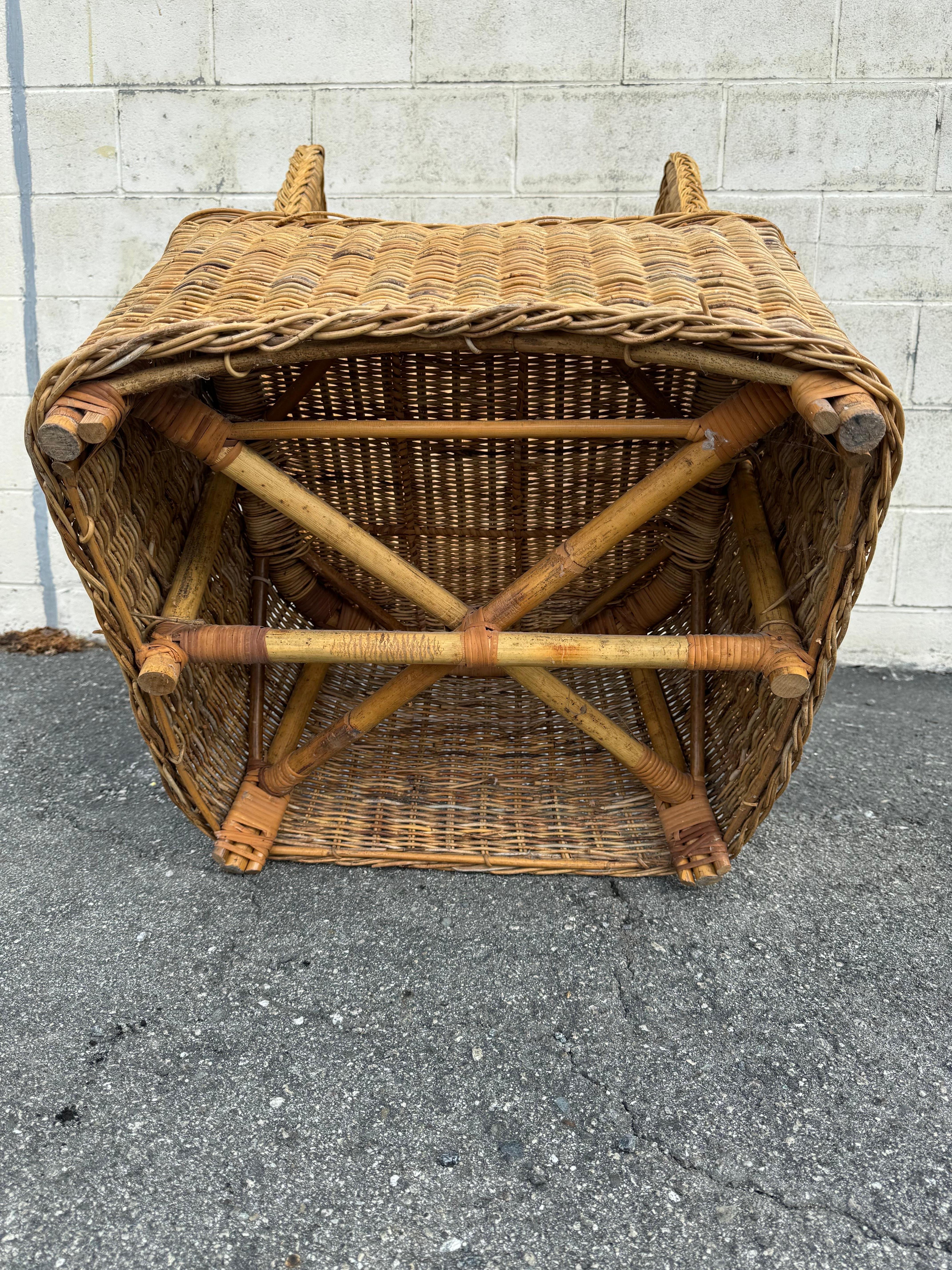1970's High Barrel Back Rattan Chair For Sale 5