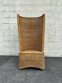1970's High Barrel Back Rattan Chair