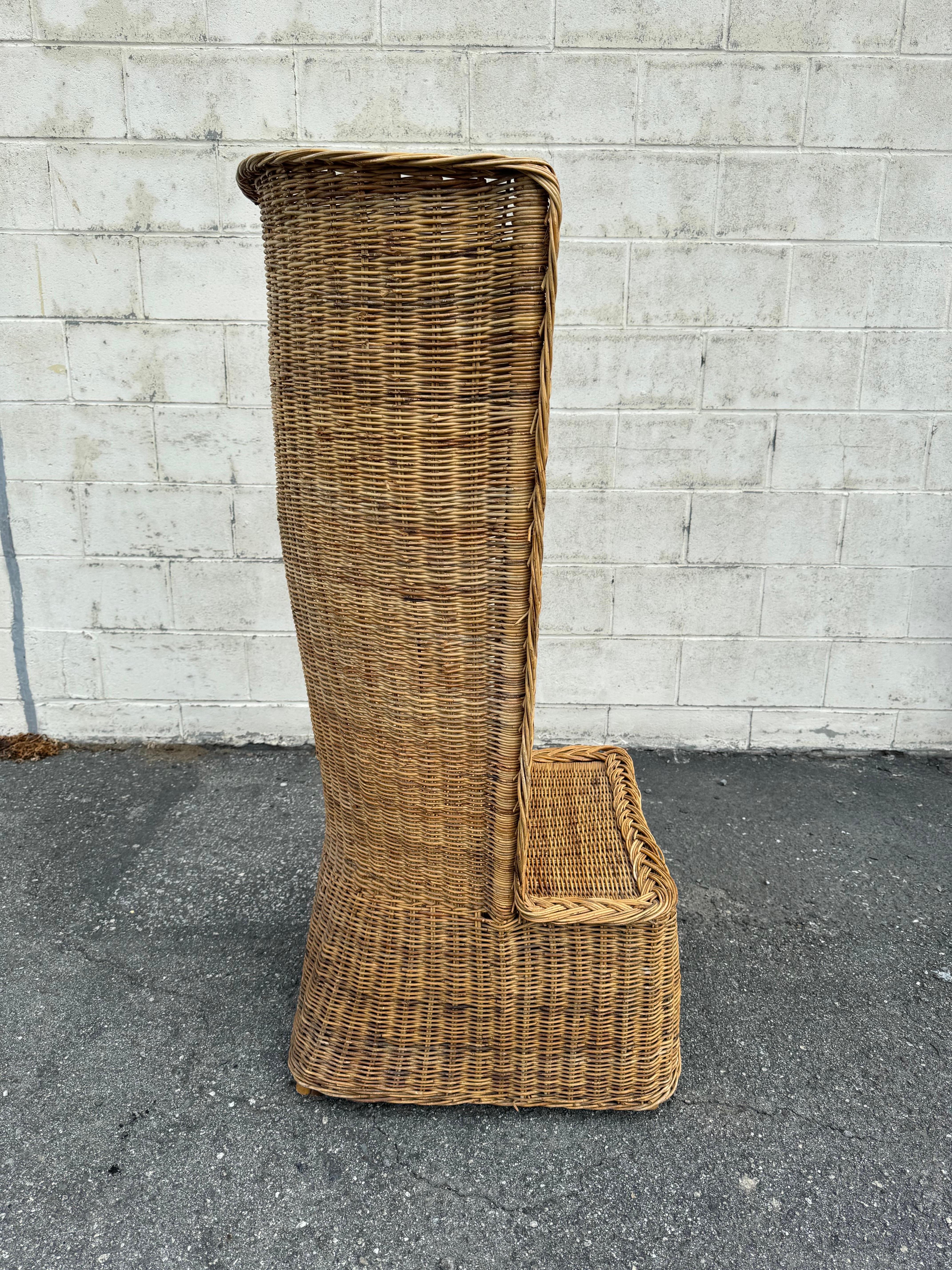 American 1970's High Barrel Back Rattan Chair For Sale