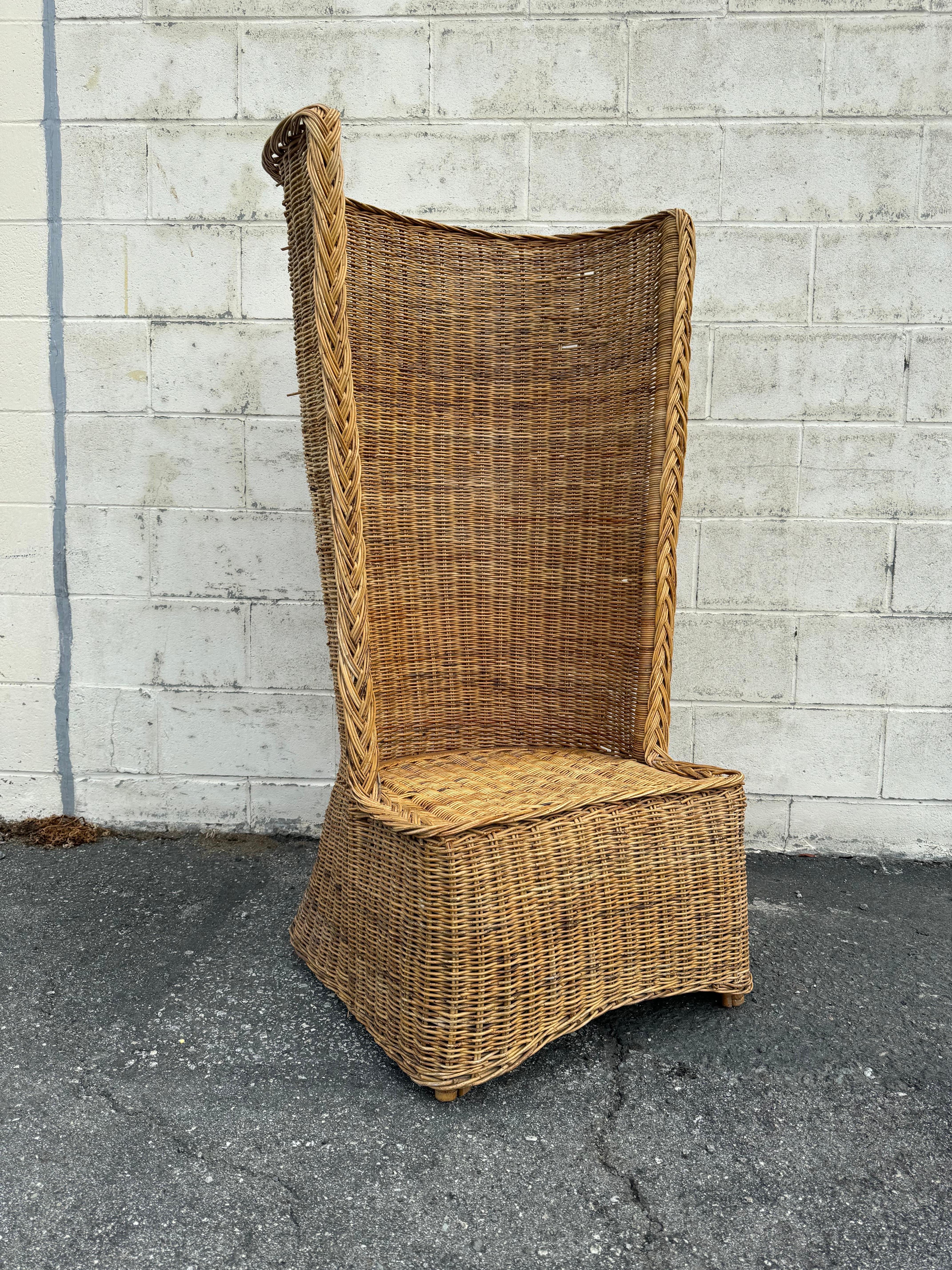 1970's High Barrel Back Rattan Chair In Good Condition For Sale In San Carlos, CA