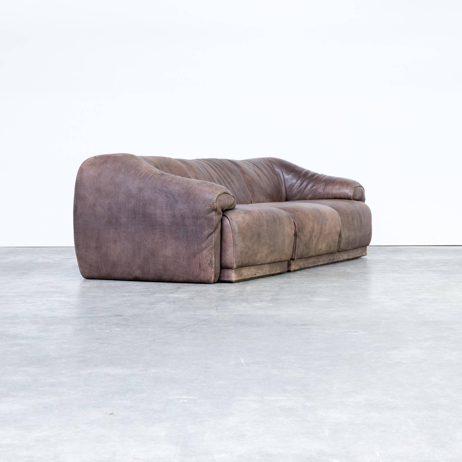 Late 20th Century 1970s High End Neck Leather Three-Seat Sofa For Sale