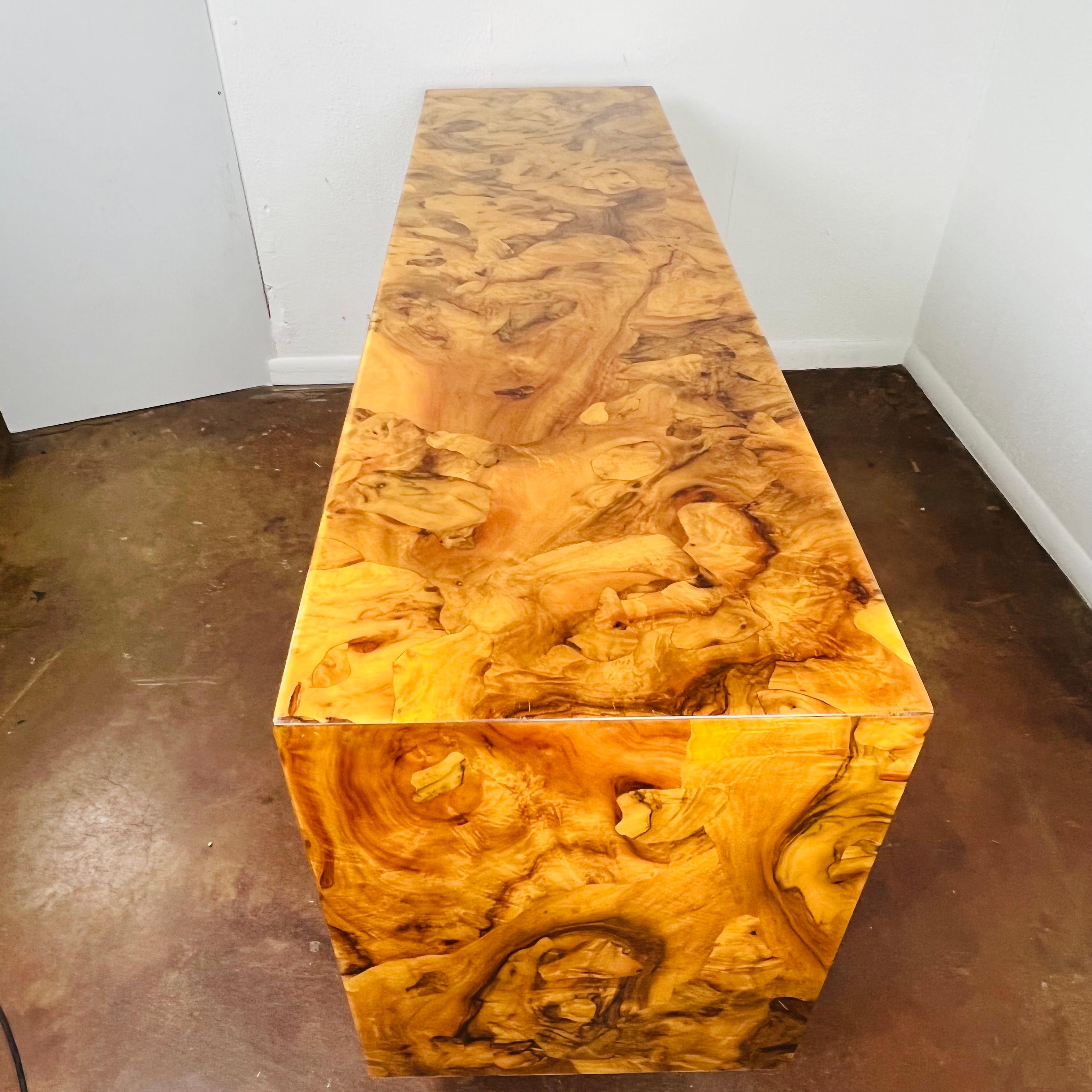 1970's High Gloss Burl Credenza with Lucite Legs 5