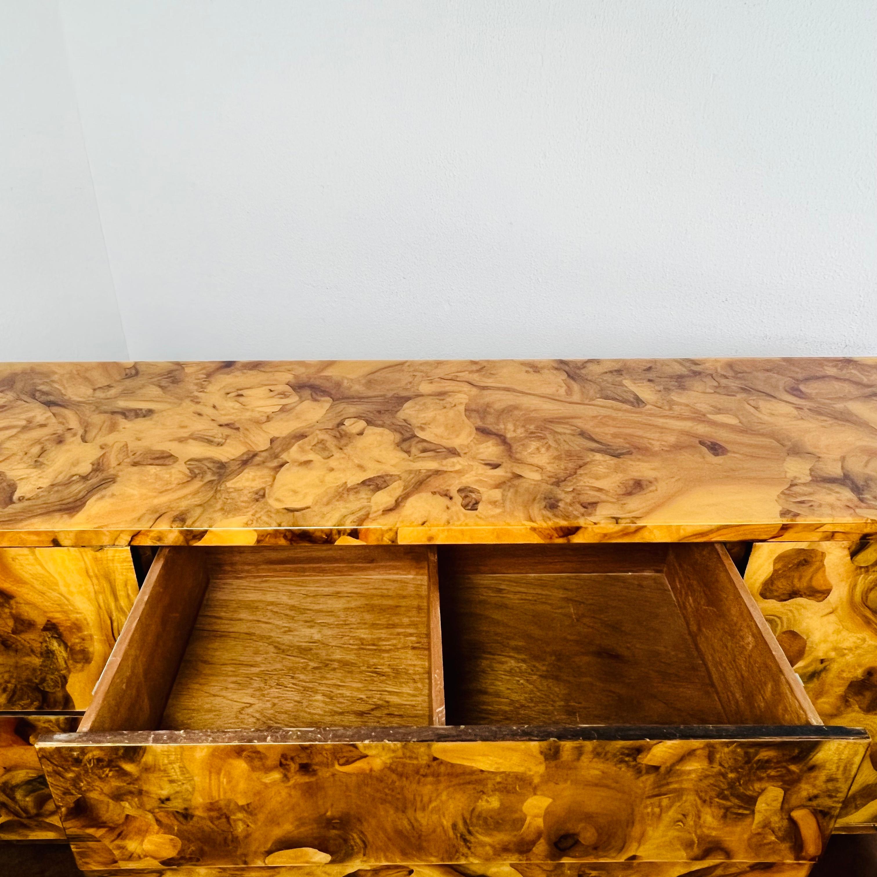 1970's High Gloss Burl Credenza with Lucite Legs 9