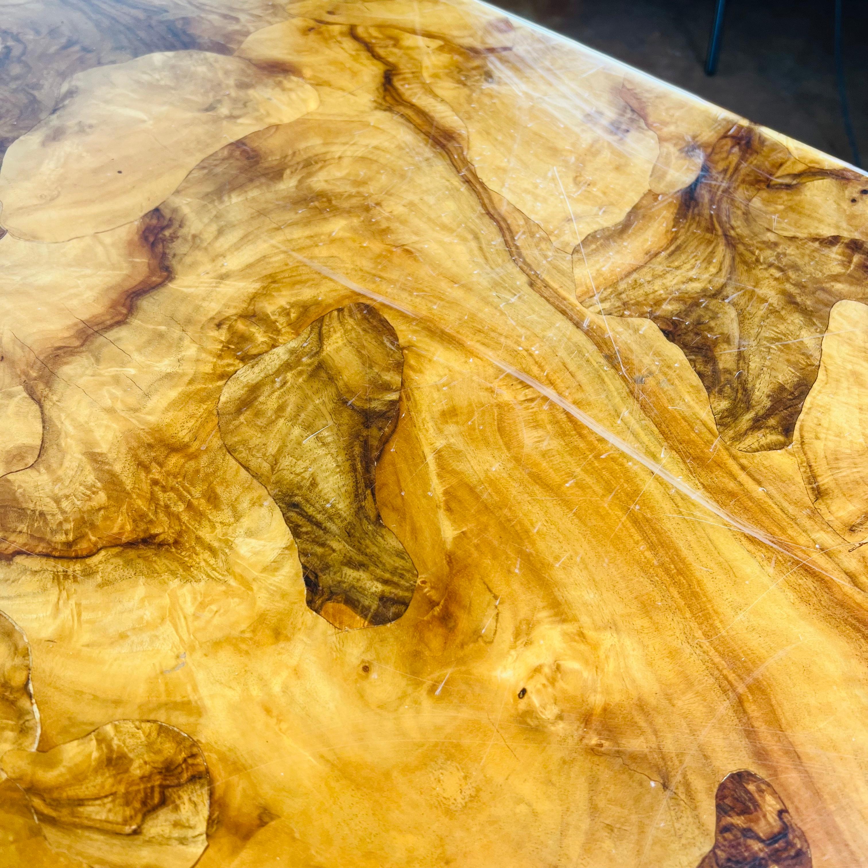 1970's High Gloss Burl Credenza with Lucite Legs 10