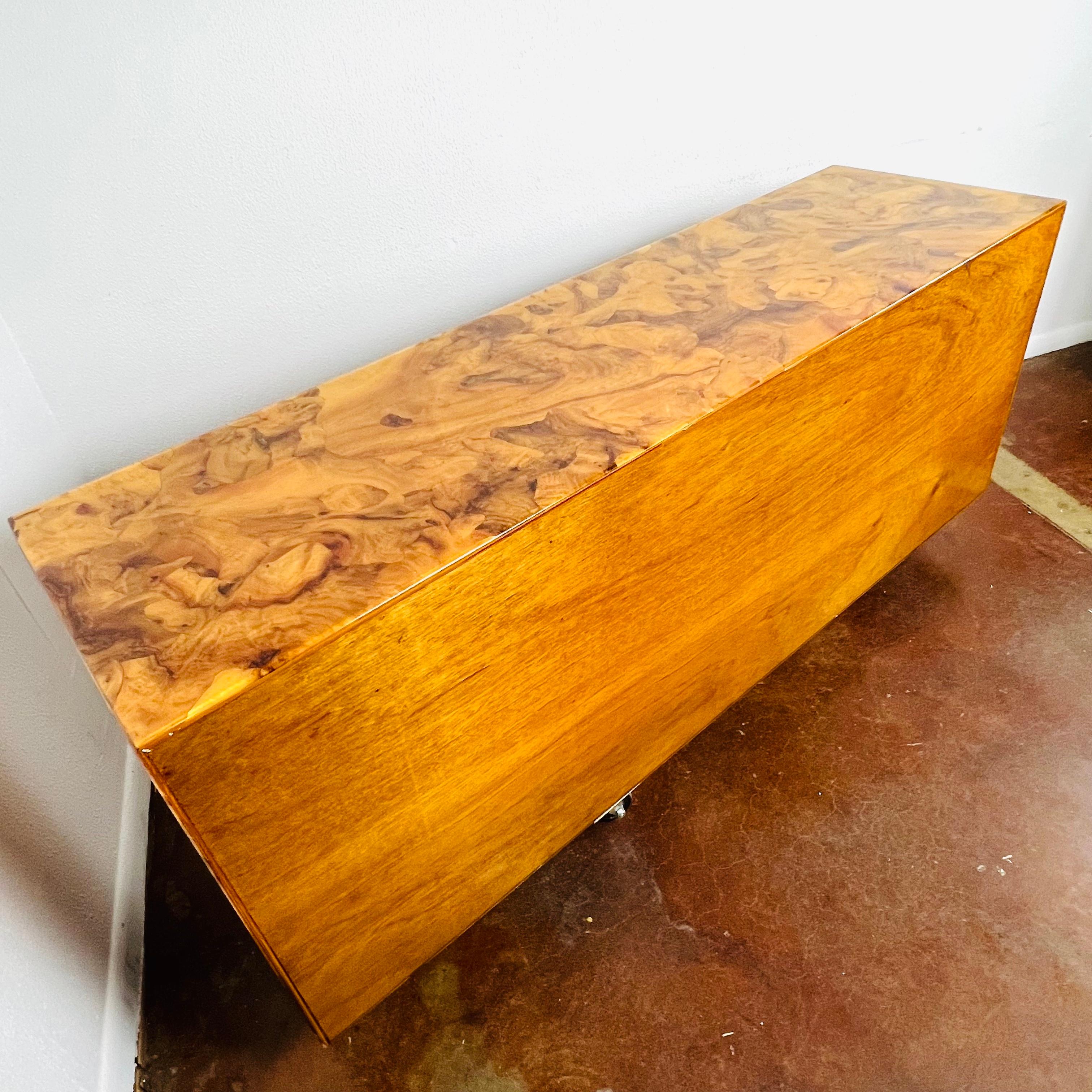 1970's High Gloss Burl Credenza with Lucite Legs 13