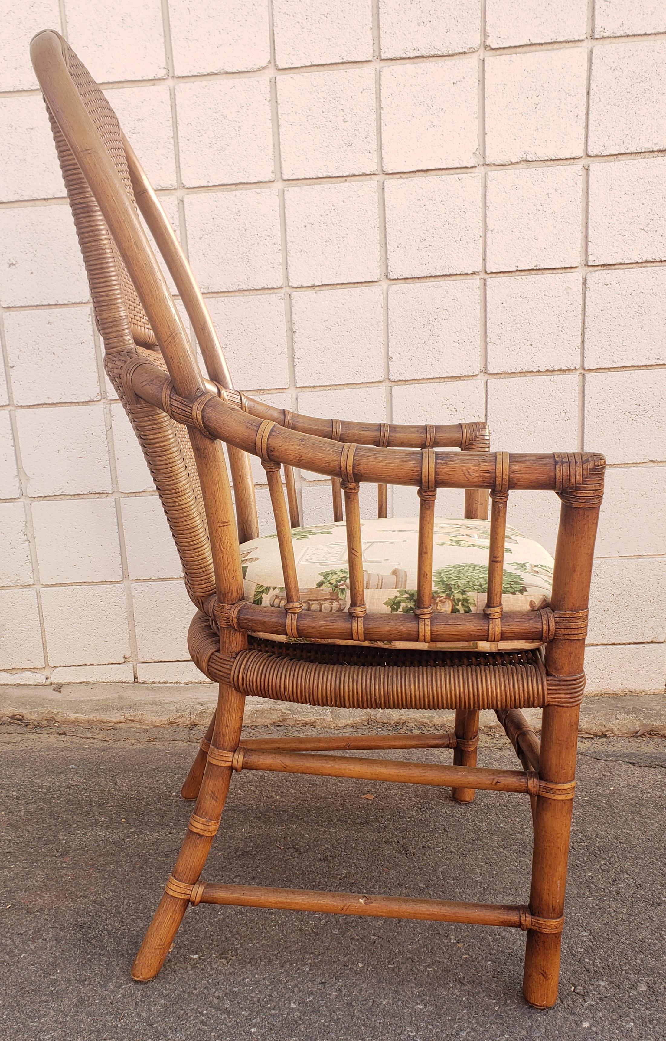 1970s High Hoop Back Rattan and Leather Straps Arm Chairs, a Pair For Sale 1