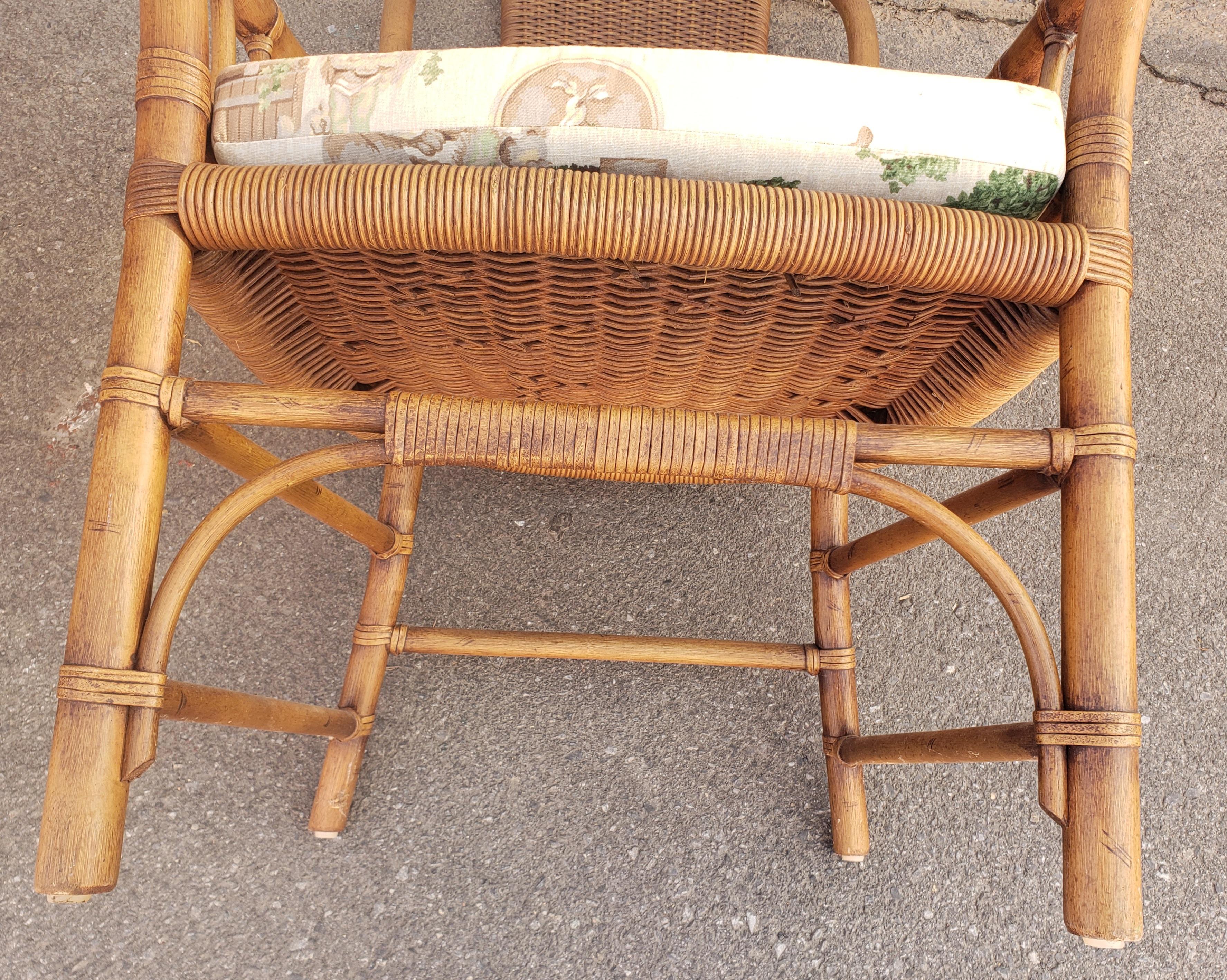 1970s High Hoop Back Rattan and Leather Straps Arm Chairs, a Pair For Sale 2