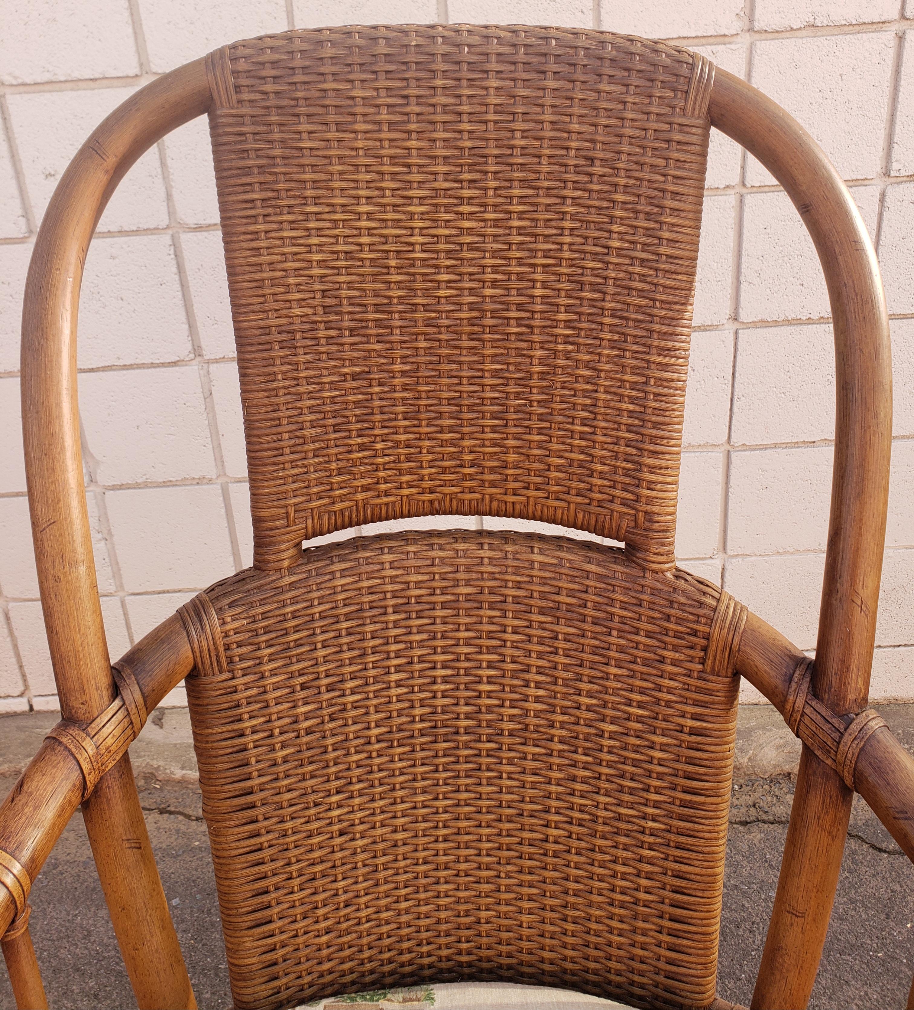 1970s High Hoop Back Rattan and Leather Straps Arm Chairs, a Pair For Sale 4
