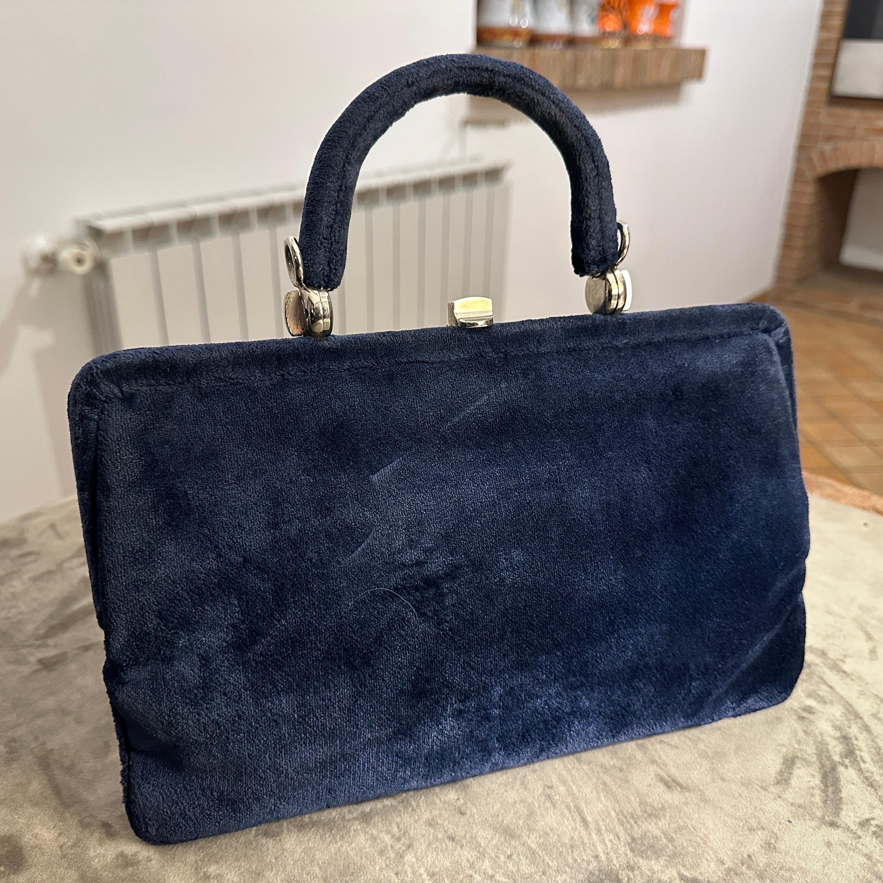 Sac à main italien de haute qualité en velours bleu des années 1970 par Nieri e Argenti en vente 3
