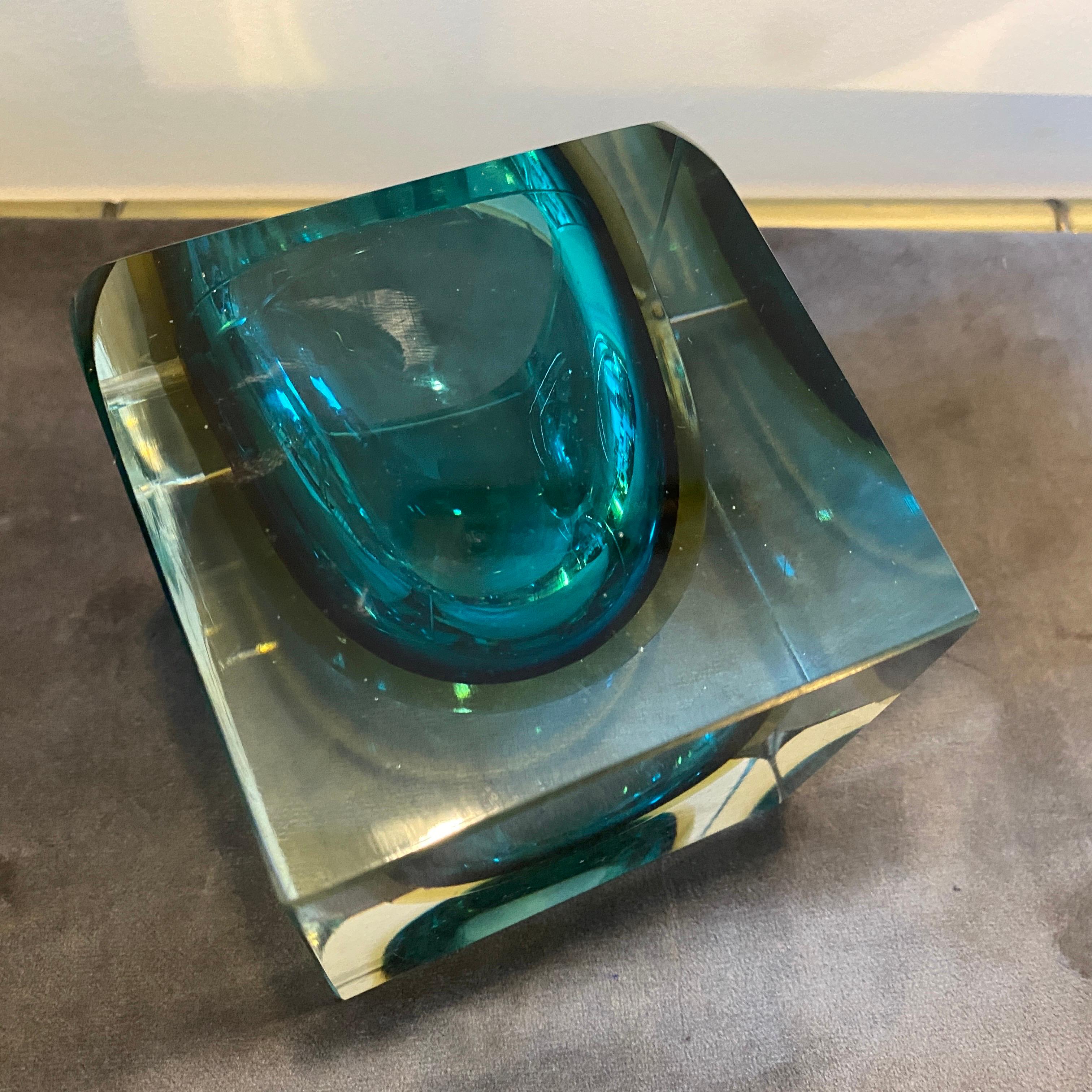 20th Century 1970s High Quality Modernist Square Sommerso Murano Glass Ashtray by Mandruzzato