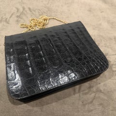 1970s High Quality Vintage Black Leather and Brass italian Shoulder Bag