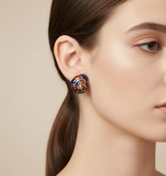 1970s High Quality Vintage Red and Blue Enamel Italian Shell Earrings