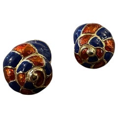 Boucles d'oreilles italiennes en émail rouge et bleu de haute qualité des années 1970