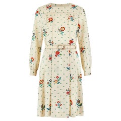 1970s Hildebrand Cream Wool Floral Liberty Print Dress