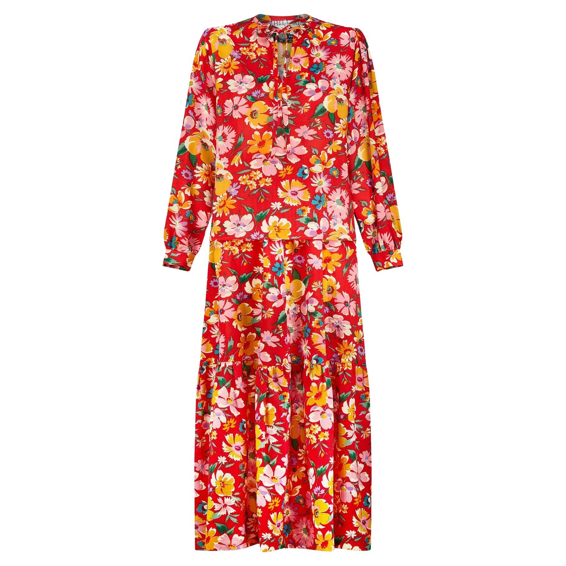 1970s Hildebrand Liberty Print Red Wool Floral Skirt Suit For Sale