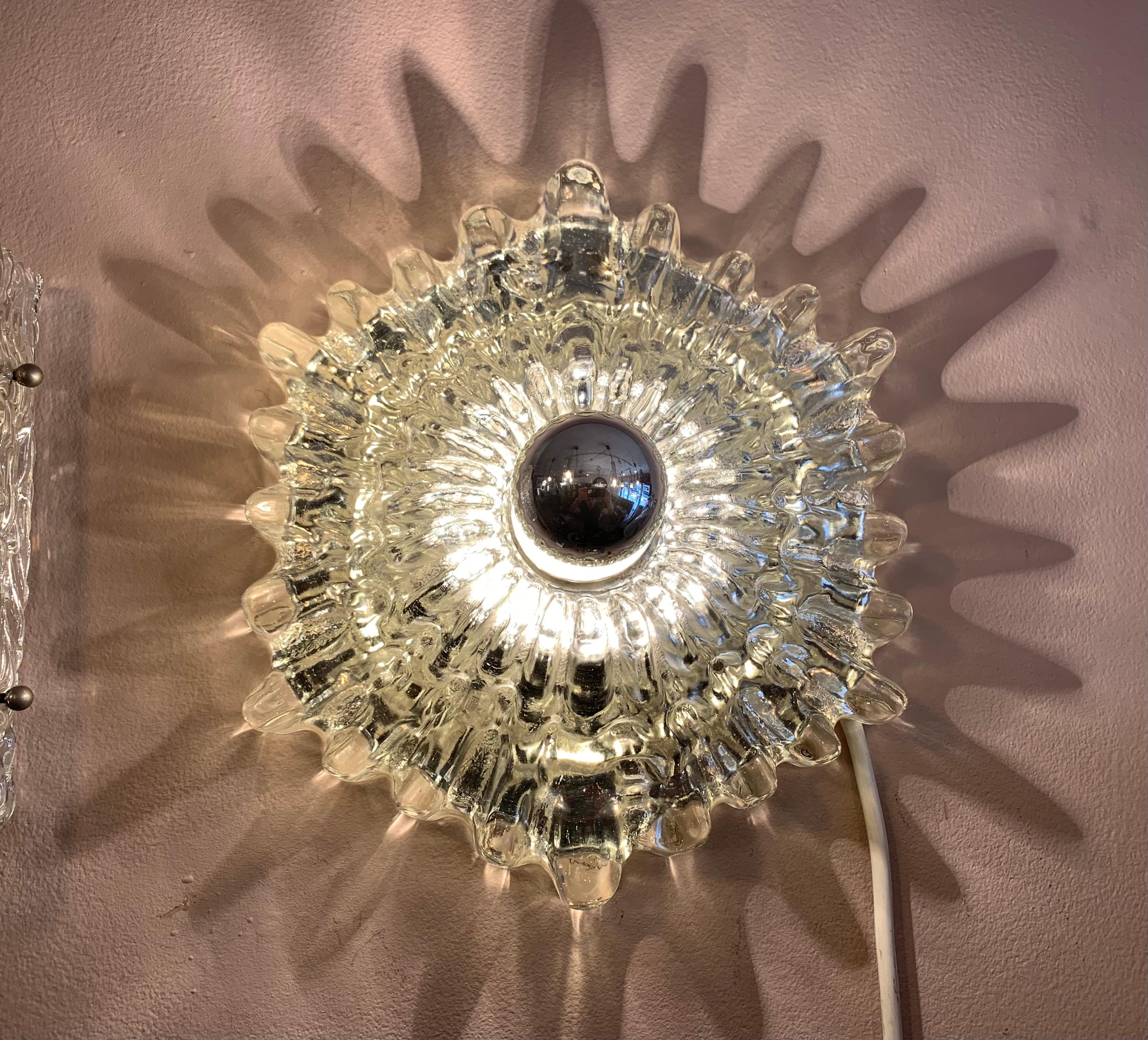 Metal 1970s Hillebrand Lighting Silver Glass Sunburst Wall Light or Sconce