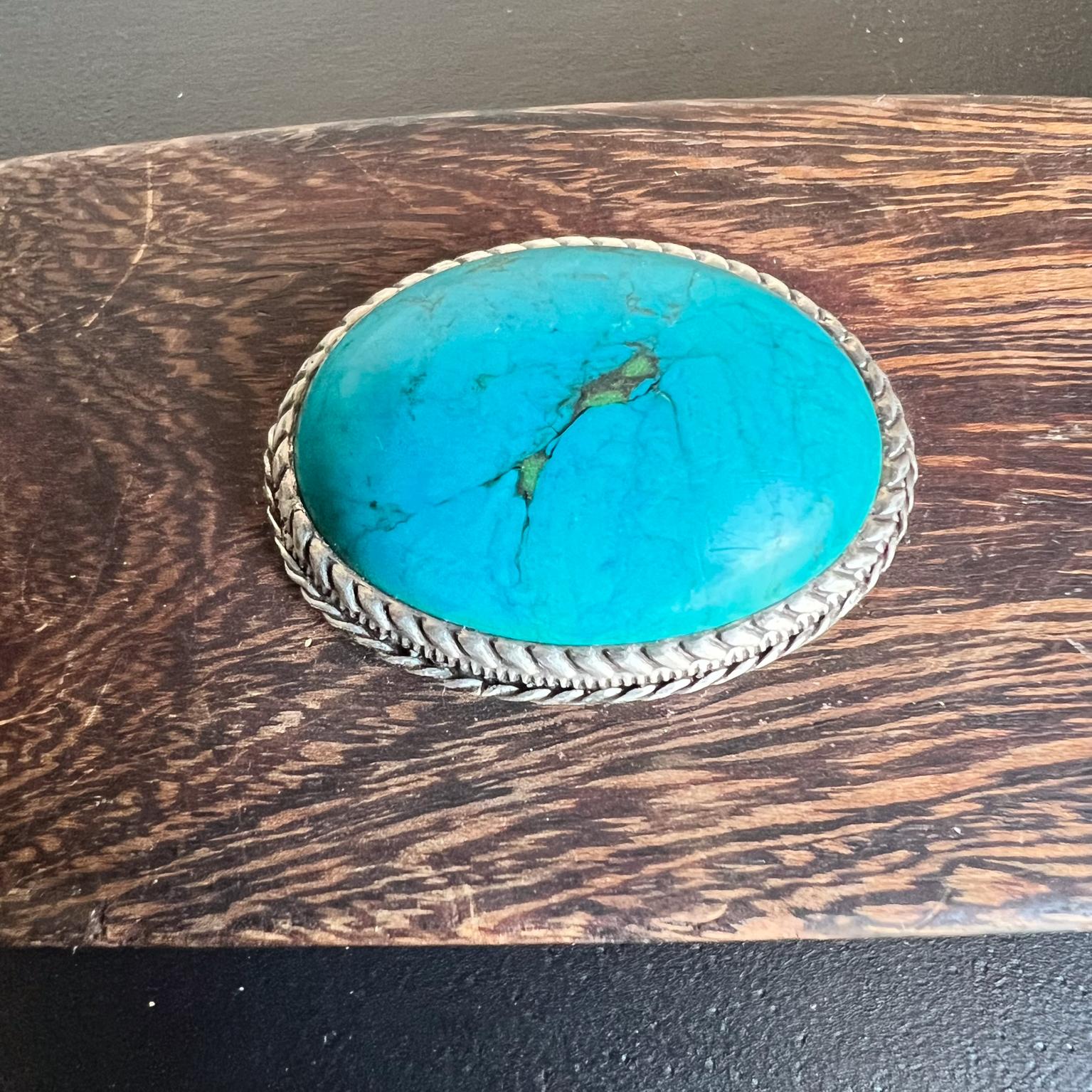 1970s Hip Belt Buckle Turquoise on Ebony In Good Condition For Sale In Chula Vista, CA