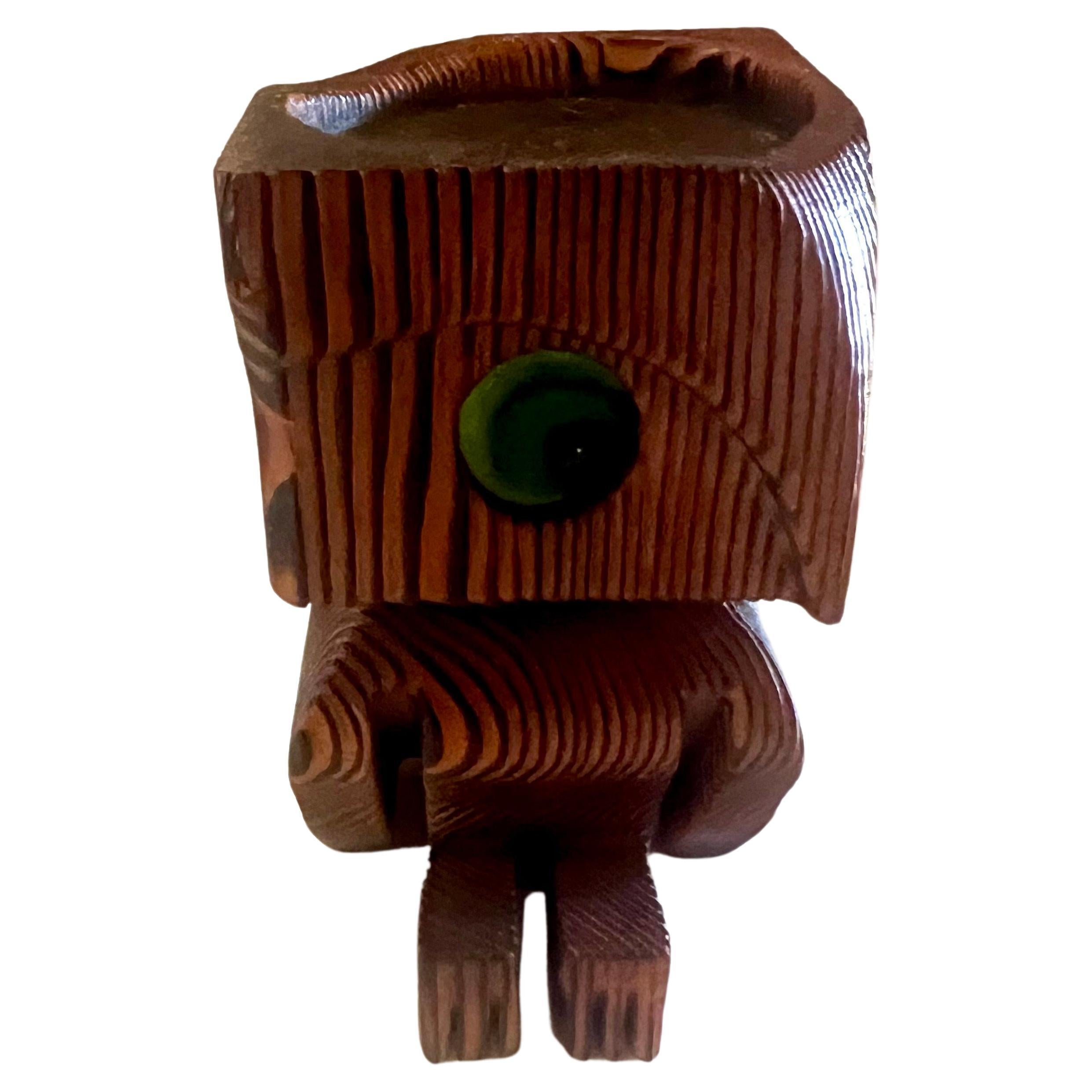 whimsical wood carved owl circa 1970's with burn wood finish with a 3