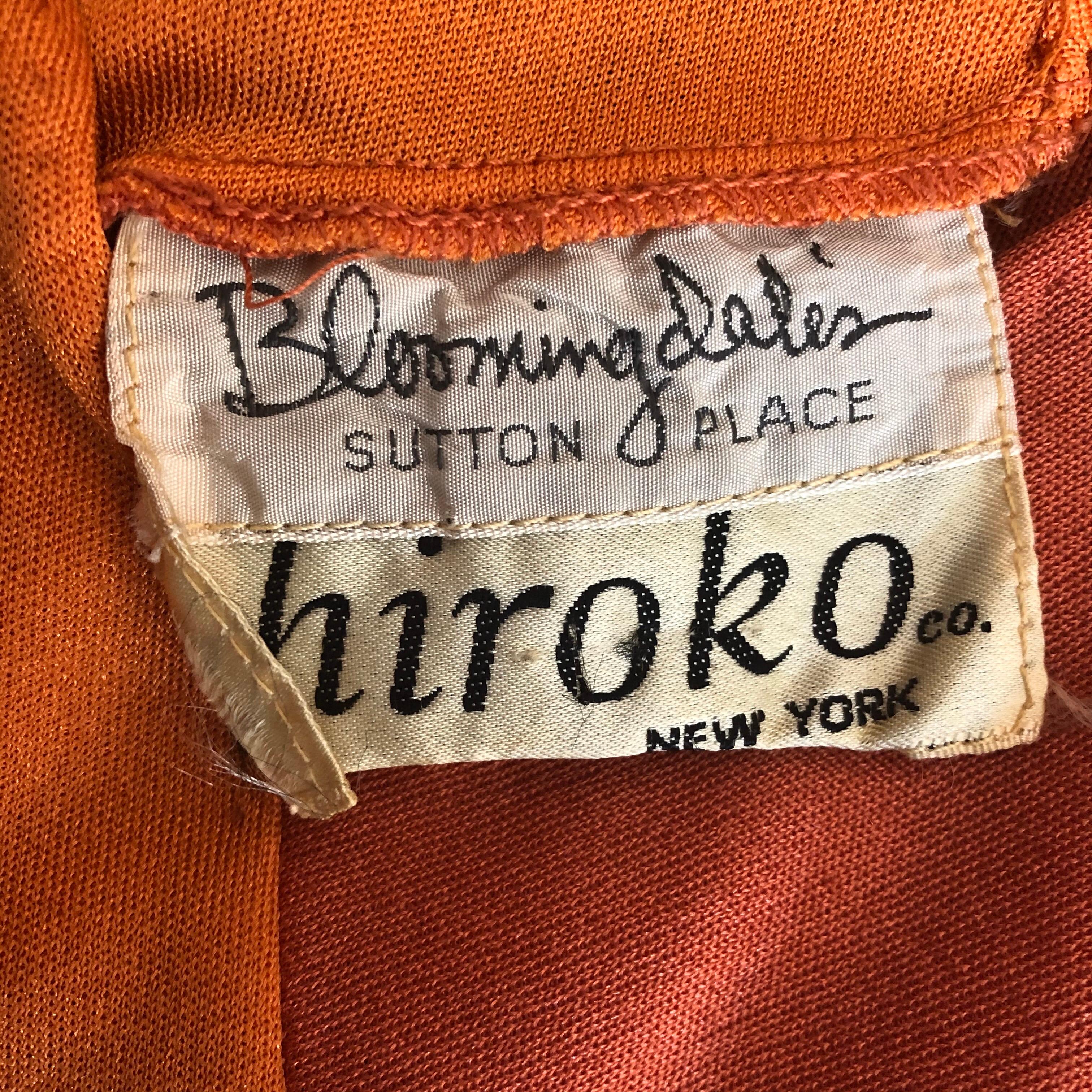 1970s Hiroko Salmon / Coral Color Blocked Slinky Vintage 70s Bias Maxi Dress For Sale 2