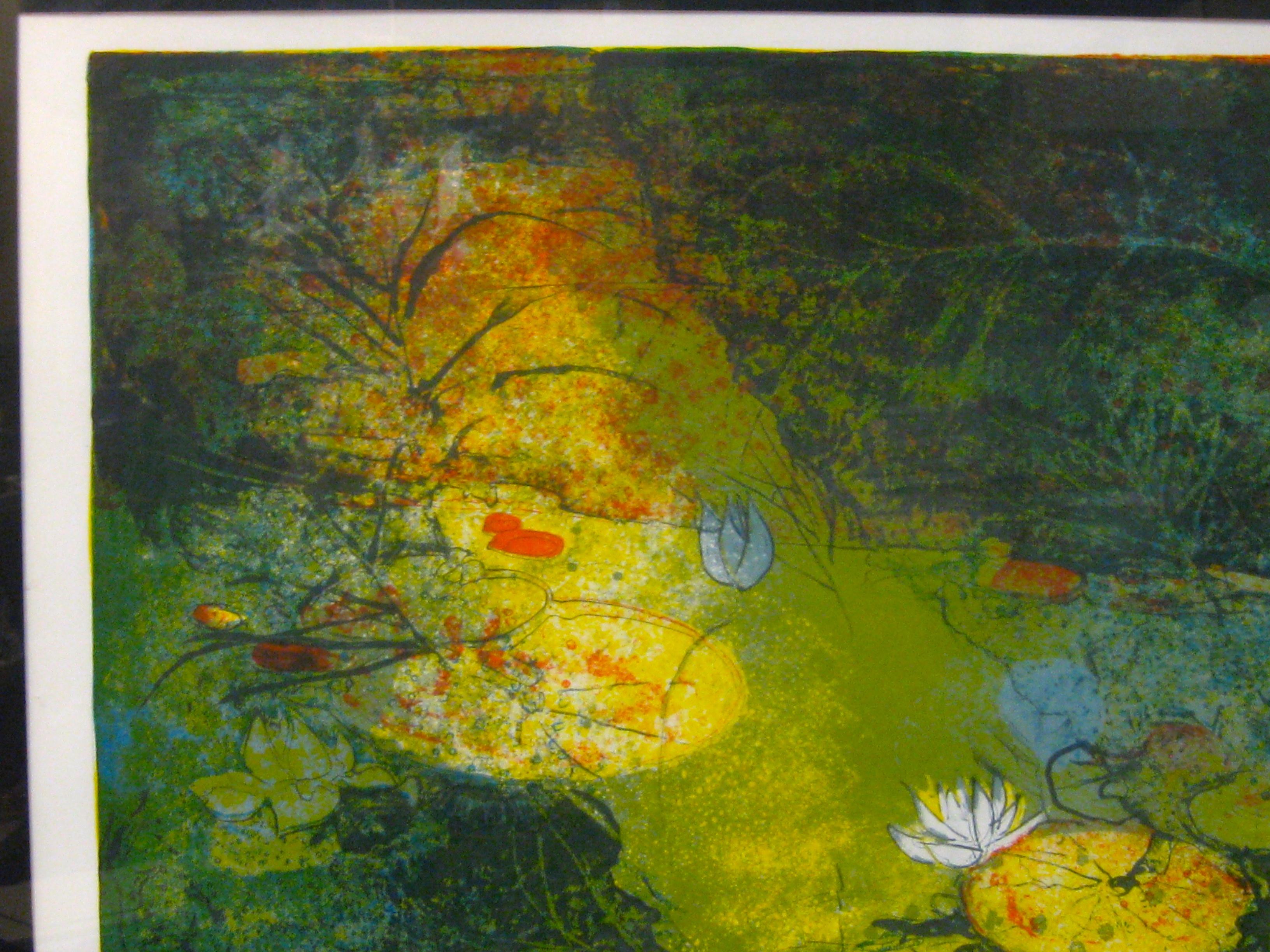 Américain Lithographie abstraite Water Lilies signée et numérotée Hoi Lebadang, années 1970 en vente