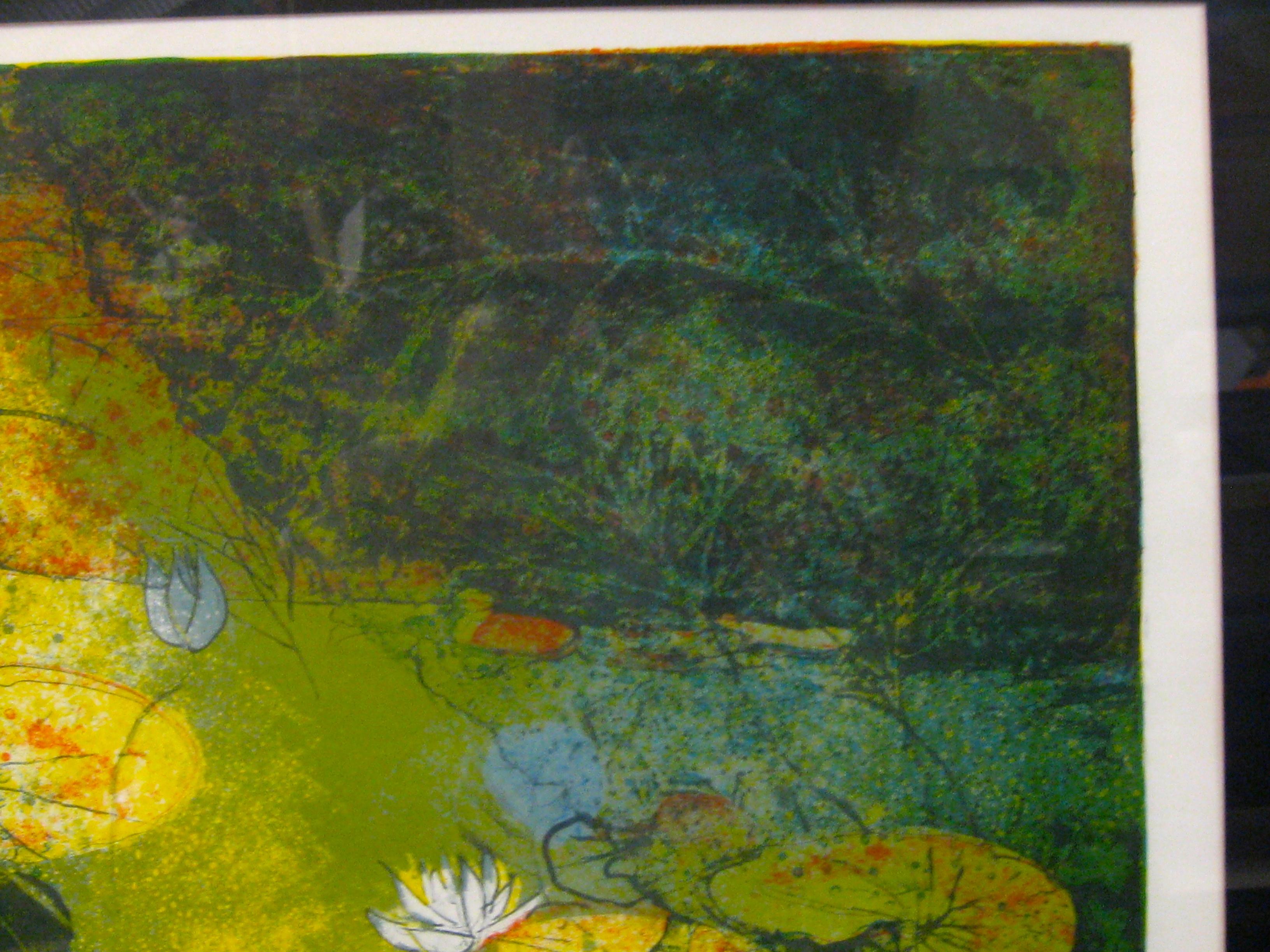 Papier Lithographie abstraite Water Lilies signée et numérotée Hoi Lebadang, années 1970 en vente