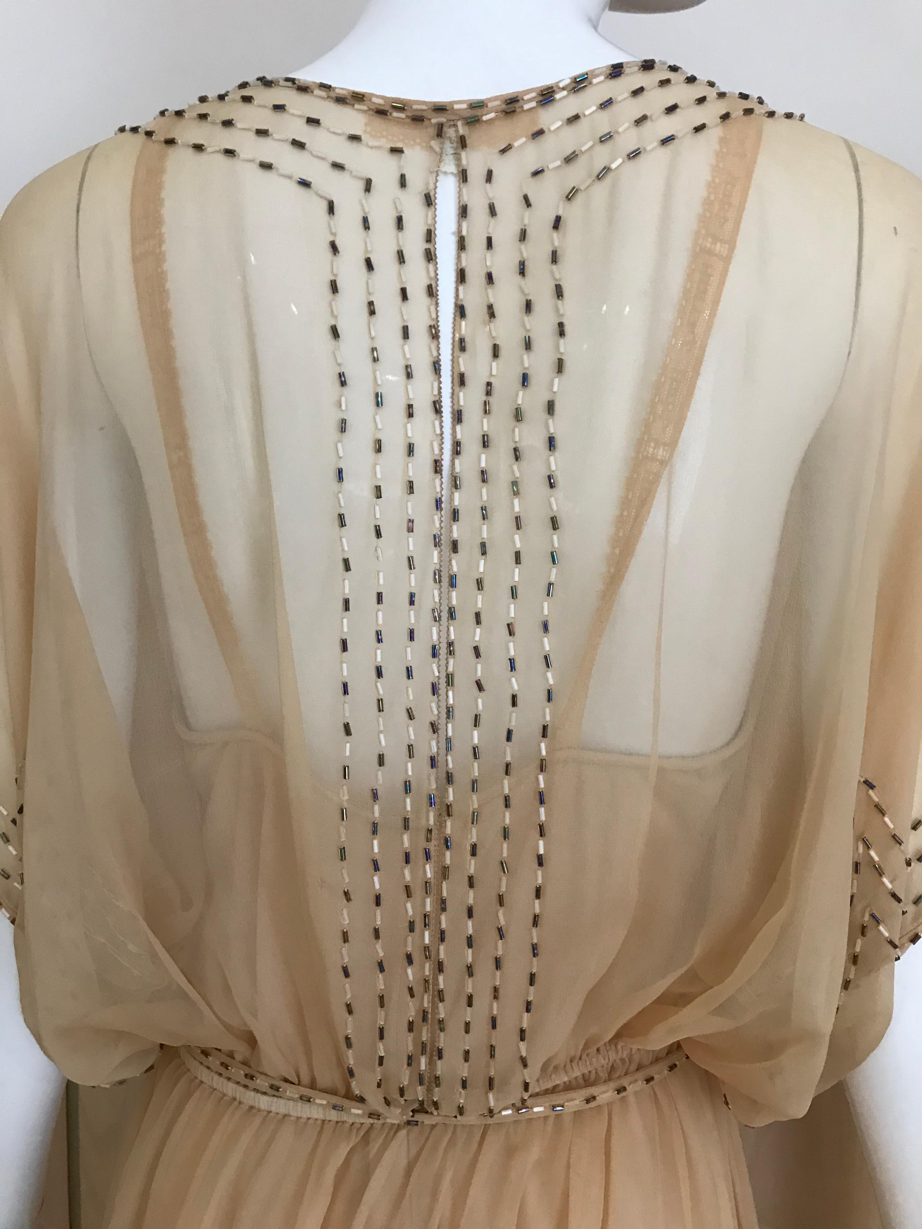 Beige 1970s Holly Harp Creme Silk Chiffon Dress