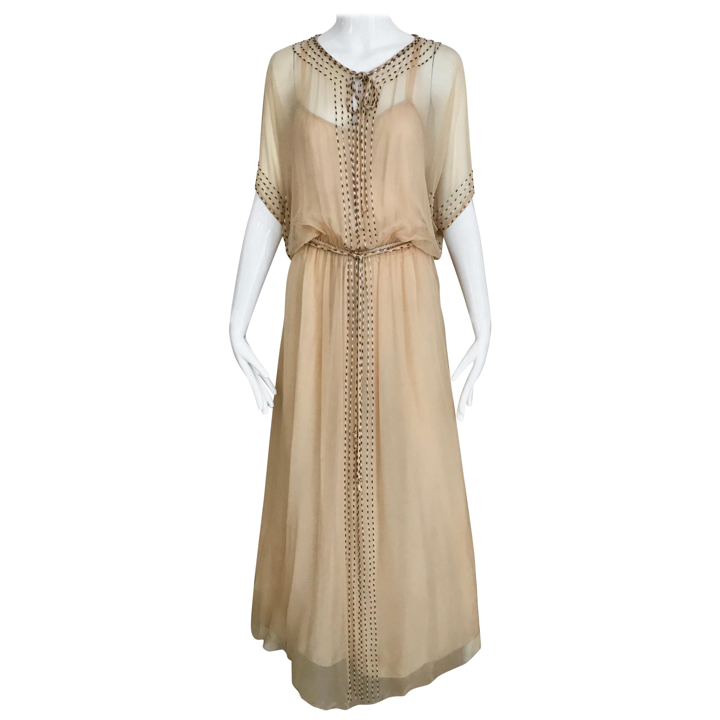 1970s Holly Harp Creme Silk Chiffon Dress