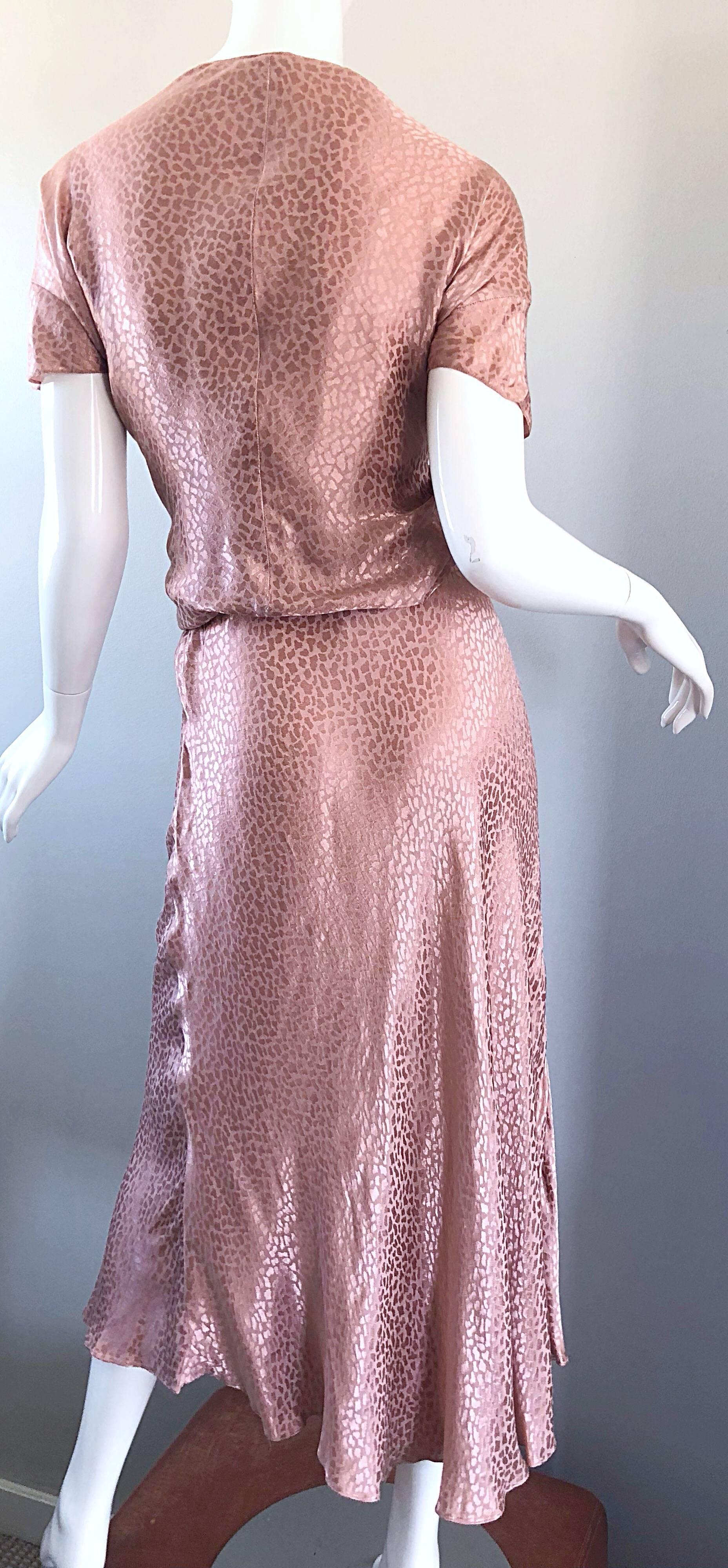 1970s Holly's Harp Pink Rose Leopard Print Vintage 70s Silk Crop Top + Skirt 5