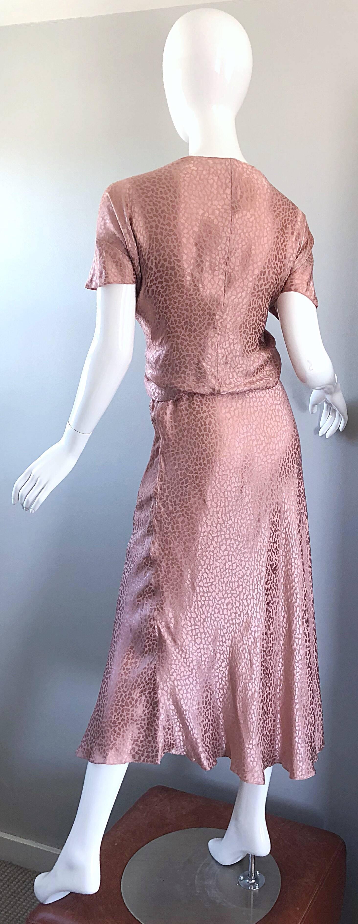 1970s Holly's Harp Pink Rose Leopard Print Vintage 70s Silk Crop Top + Skirt 7