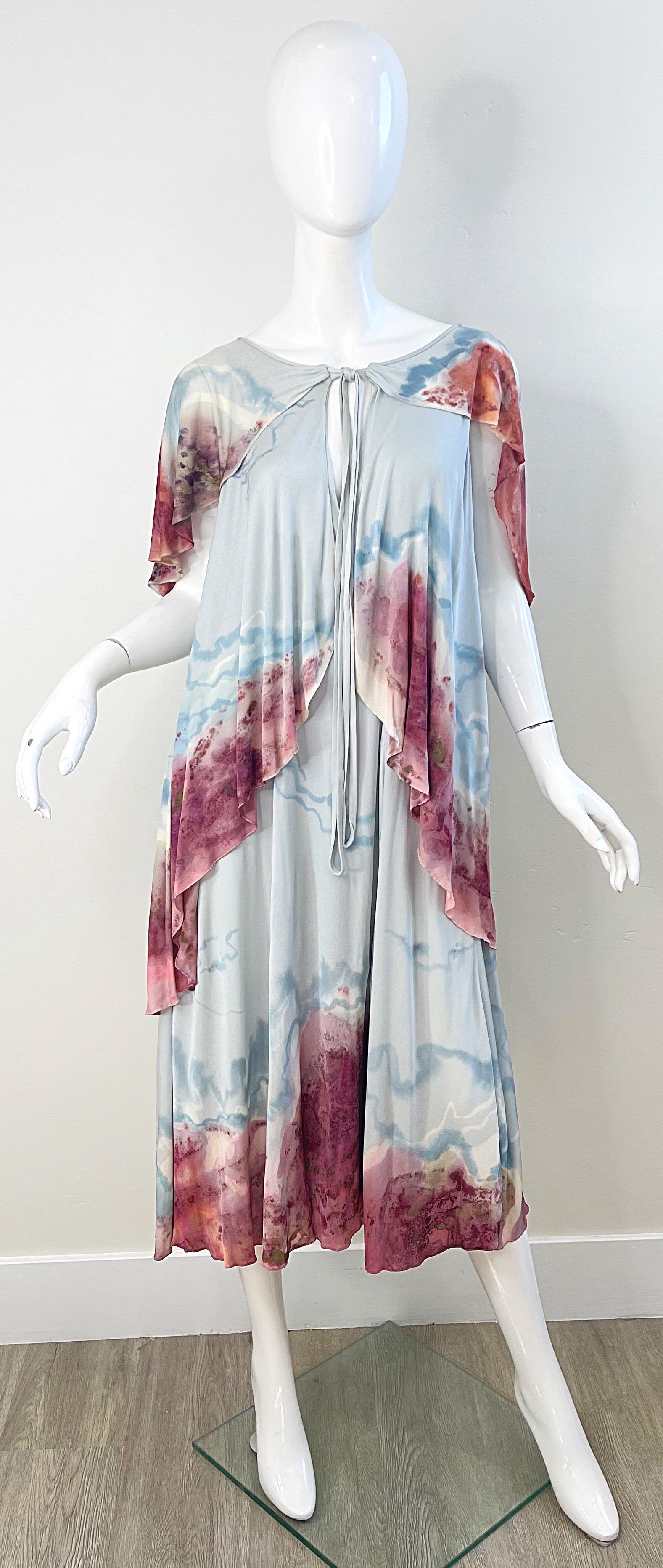 1970s Holly’s Harp Rare Hand Tie Dyed Marble Silk Jersey Vintage 70s Boho Dress For Sale 4