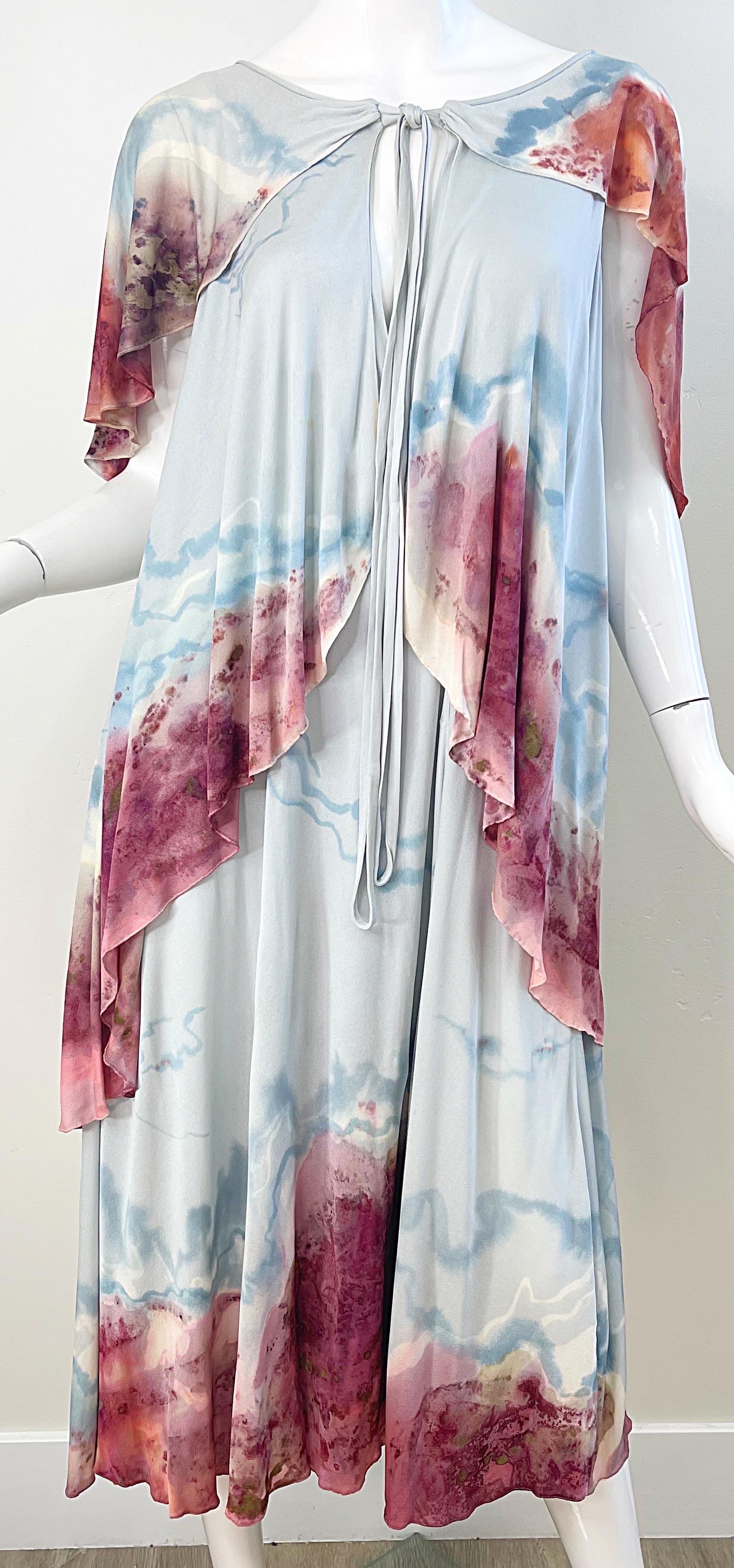 1970s Holly’s Harp Rare Hand Tie Dyed Marble Silk Jersey Vintage 70s Boho Dress For Sale 5