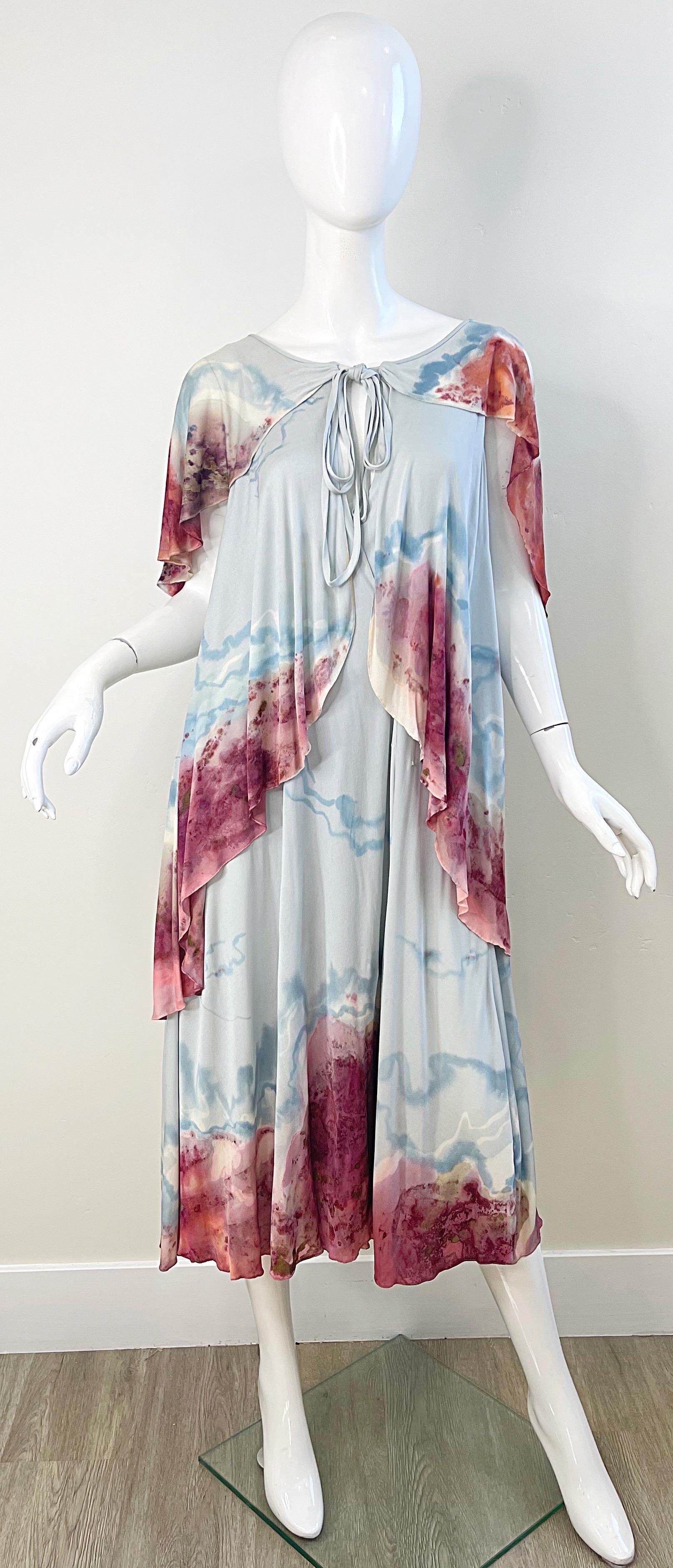 1970s Holly’s Harp Rare Hand Tie Dyed Marble Silk Jersey Vintage 70s Boho Dress For Sale 6