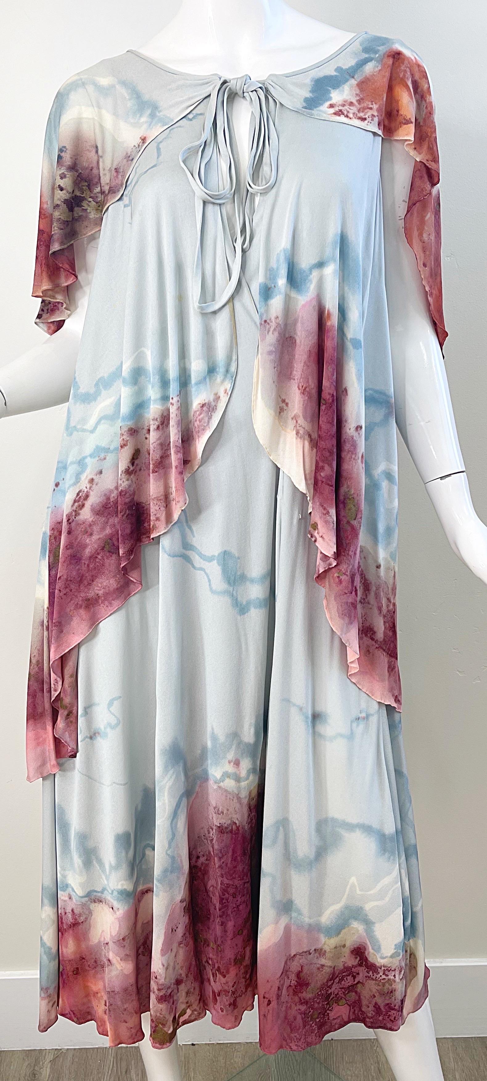 1970s Holly’s Harp Rare Hand Tie Dyed Marble Silk Jersey Vintage 70s Boho Dress For Sale 8