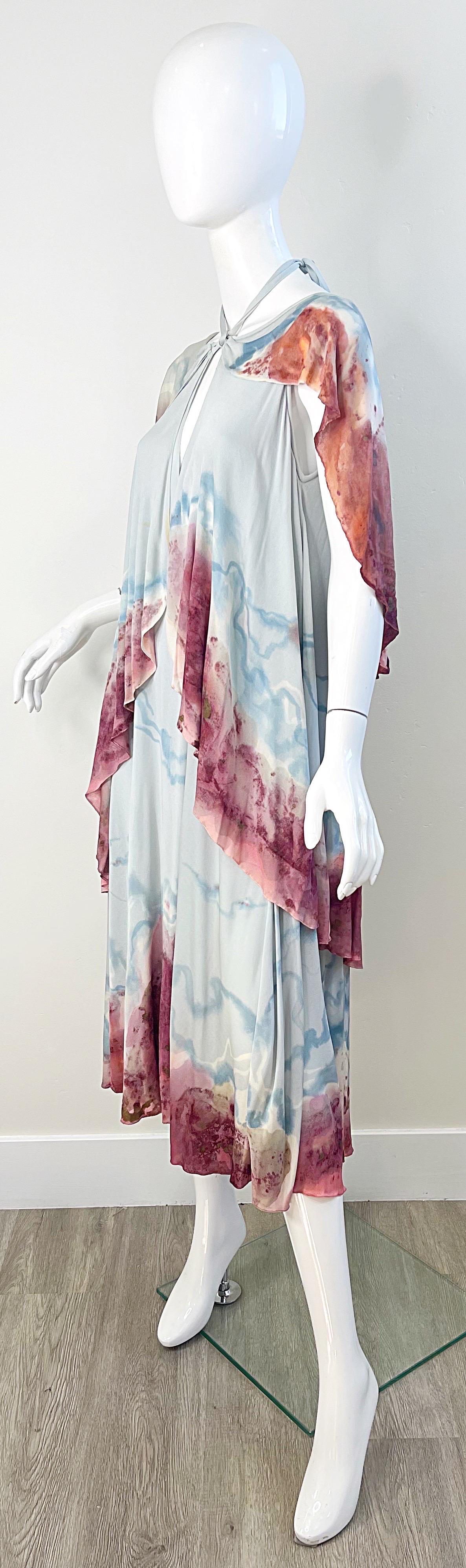 1970s Holly’s Harp Rare Hand Tie Dyed Marble Silk Jersey Vintage 70s Boho Dress For Sale 9