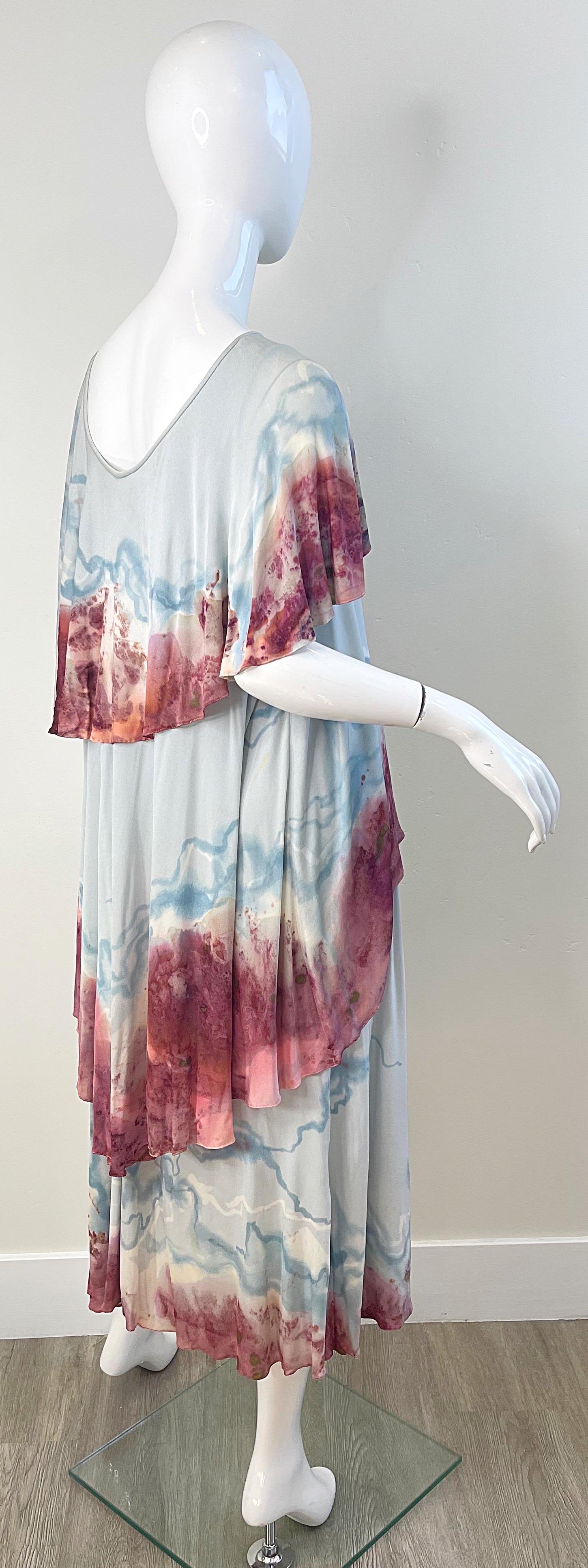 1970s Holly’s Harp Rare Hand Tie Dyed Marble Silk Jersey Vintage 70s Boho Dress For Sale 11