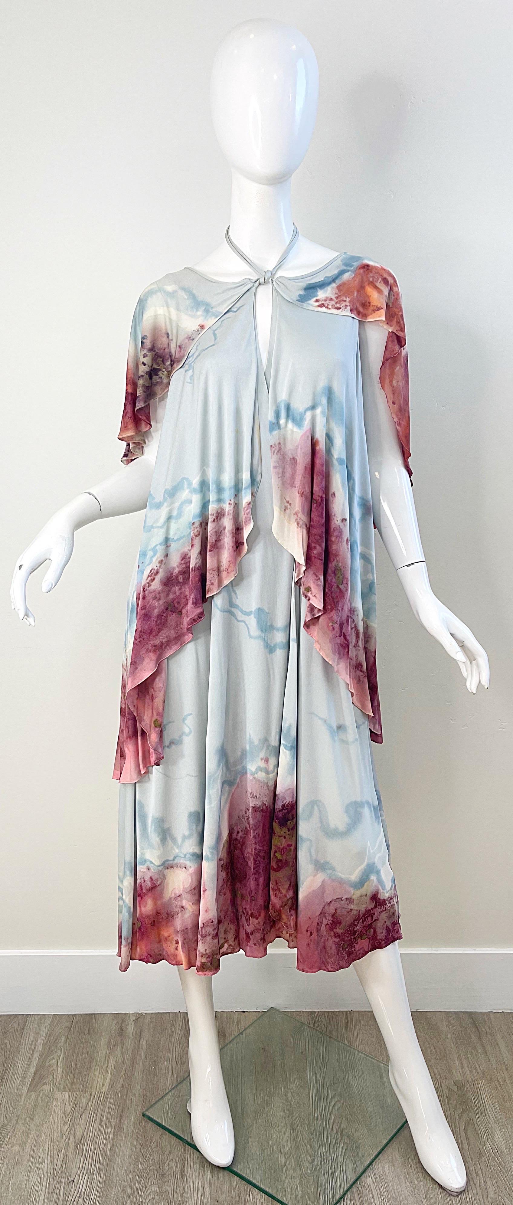 1970s Holly’s Harp Rare Hand Tie Dyed Marble Silk Jersey Vintage 70s Boho Dress For Sale 12