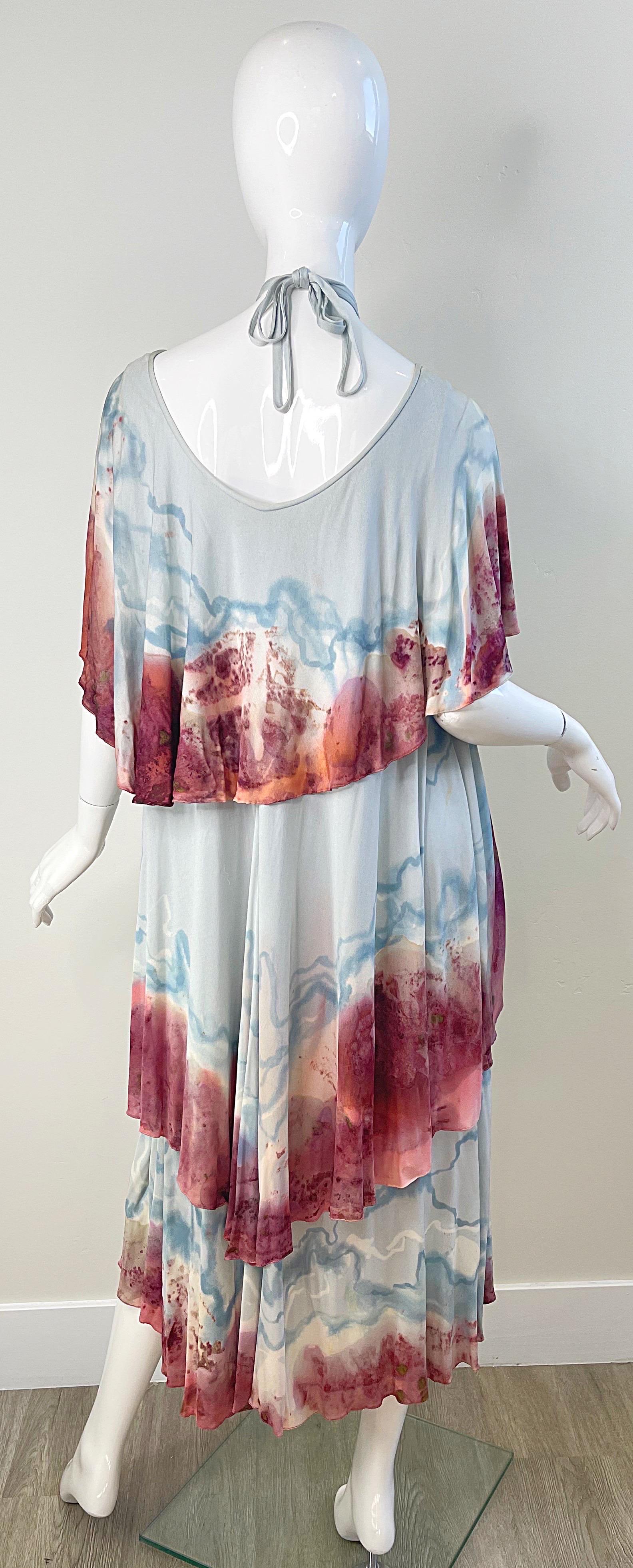 1970s Holly’s Harp Rare Hand Tie Dyed Marble Silk Jersey Vintage 70s Boho Dress For Sale 1