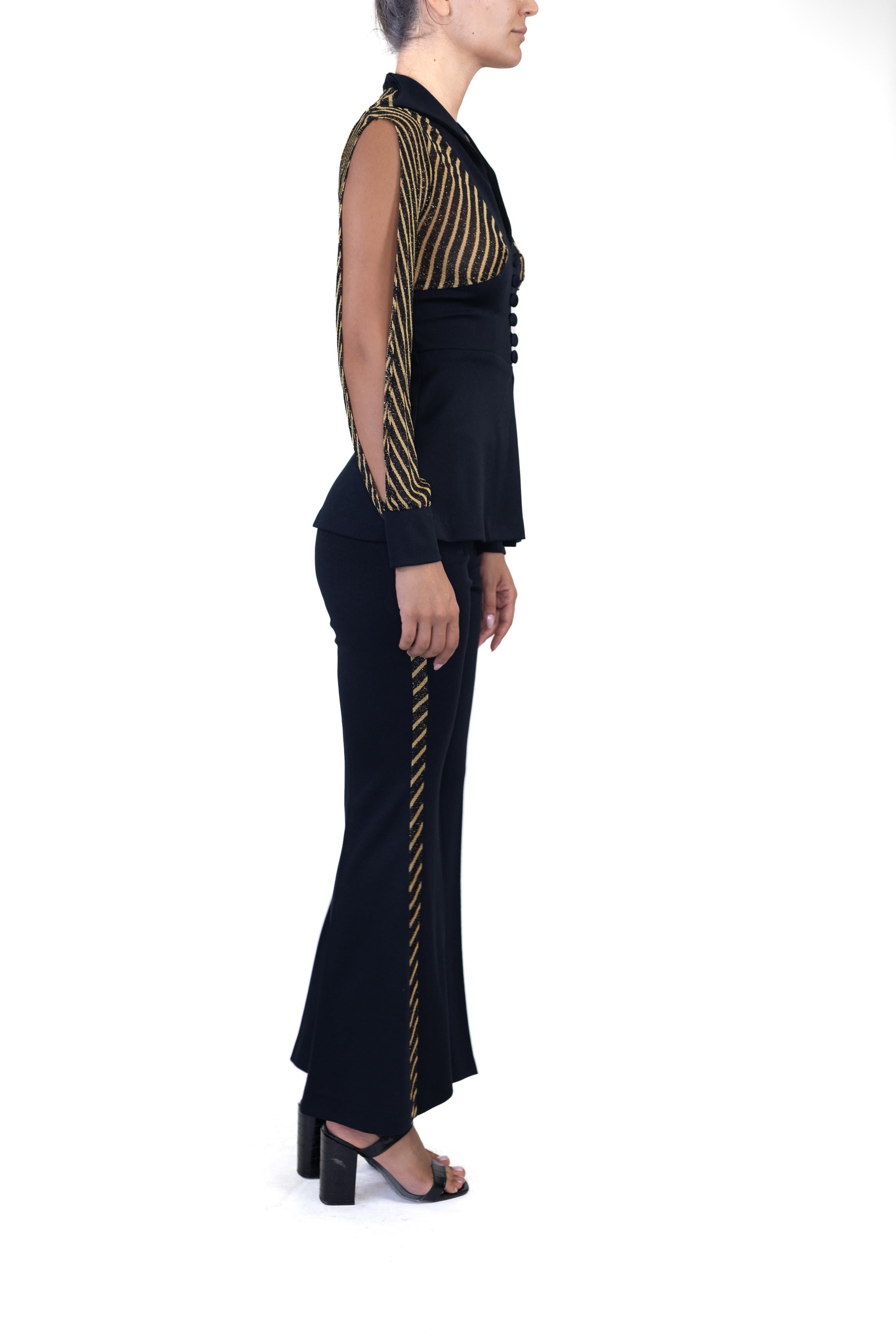 1970S HOLLYWOOD FREDERICKS Black & Gold Metallic Poly/Lurex Knit Stripe Disco P In Excellent Condition In New York, NY
