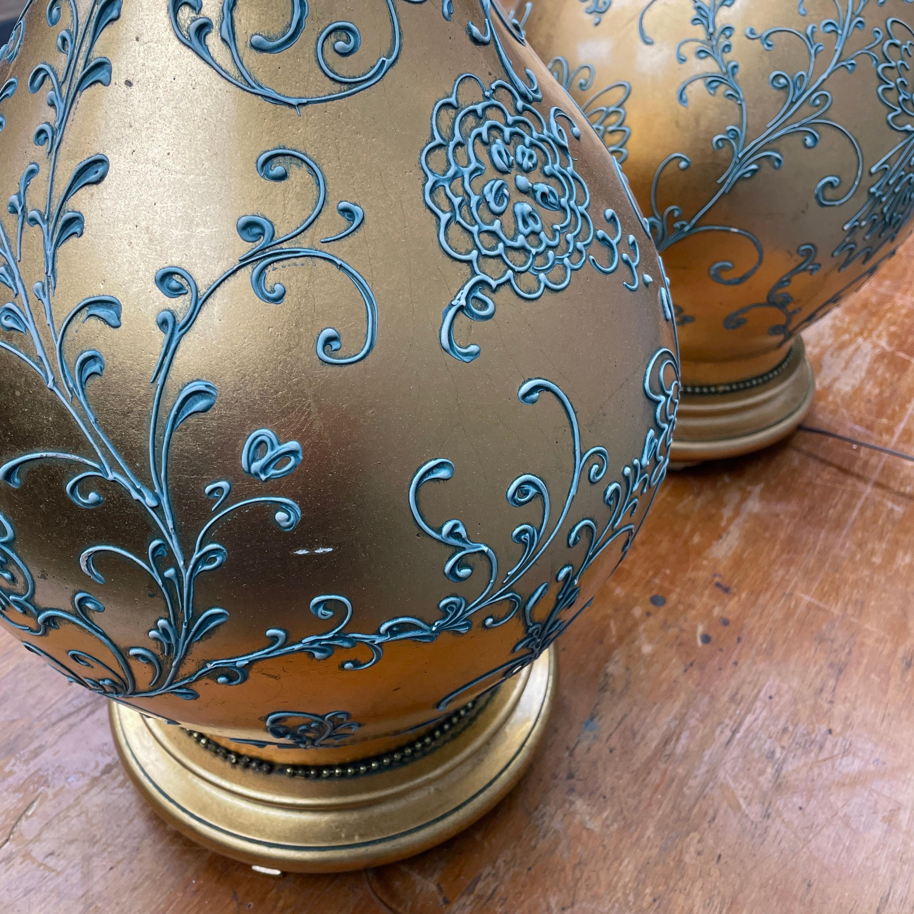 1970s Hollywood Gold Faux Gilt Tassels Monumental Table Lamps Glam Mont im Angebot 7